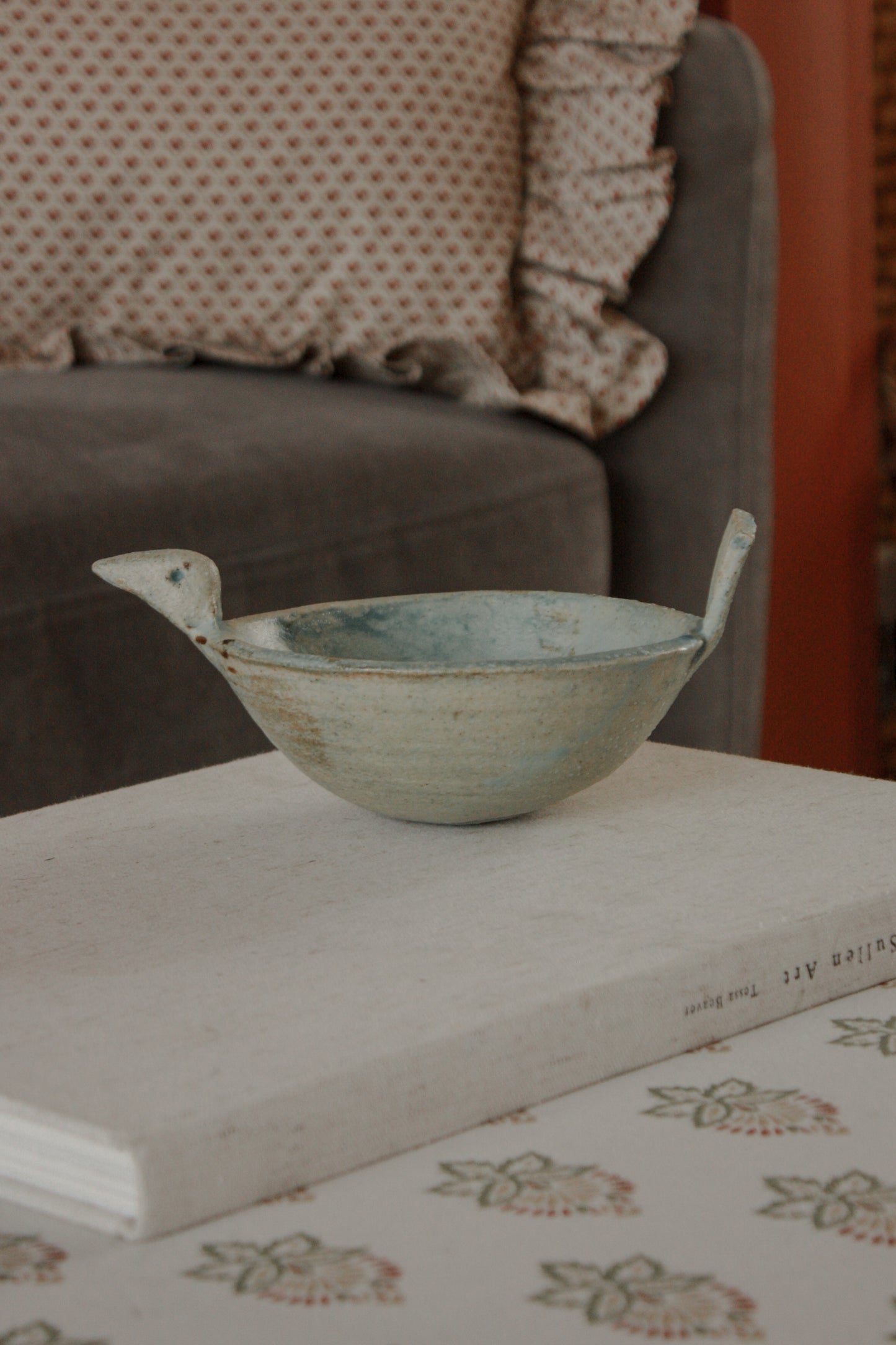 Vintage art pottery bird bowl