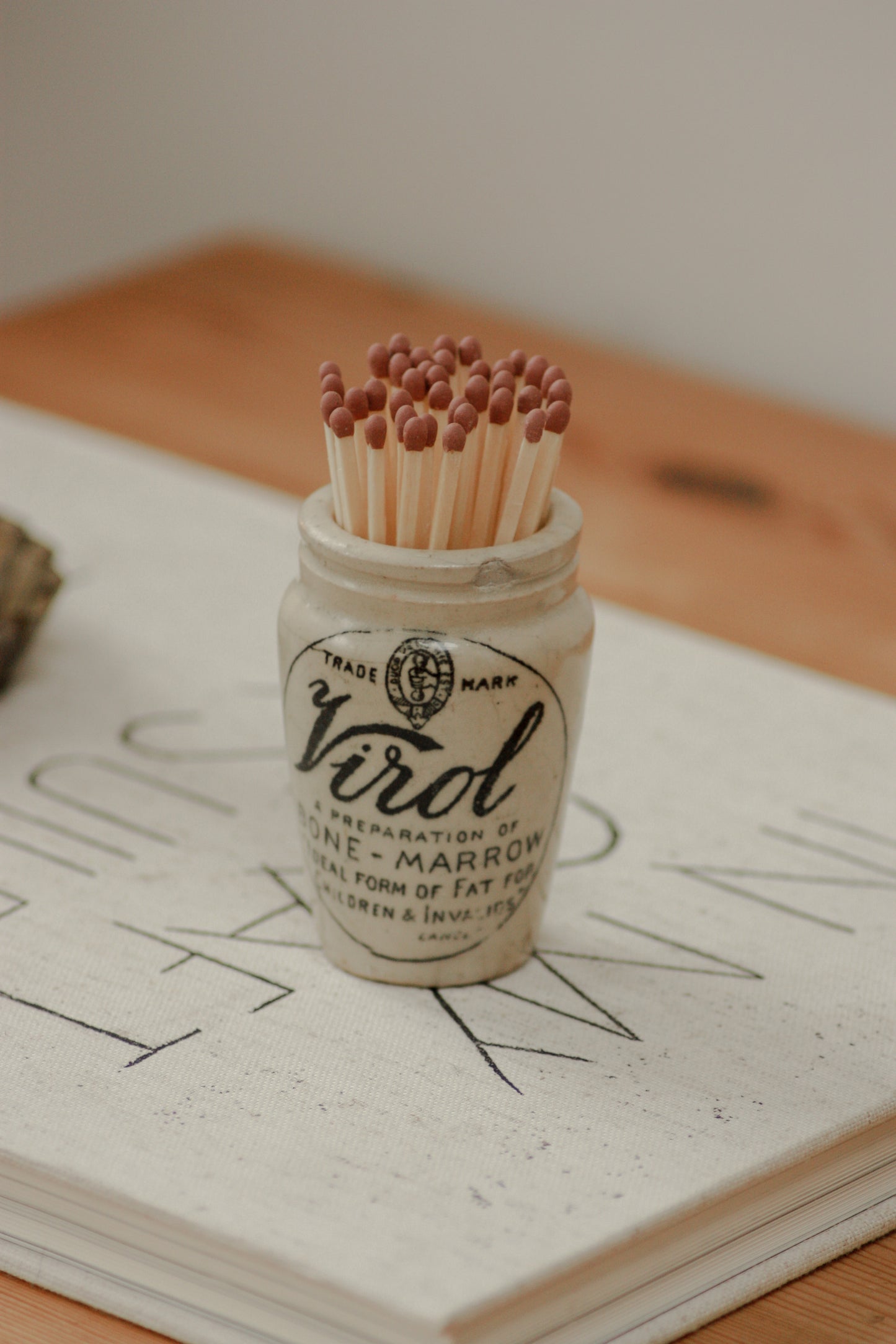 Vintage stoneware Virol pot / match pot