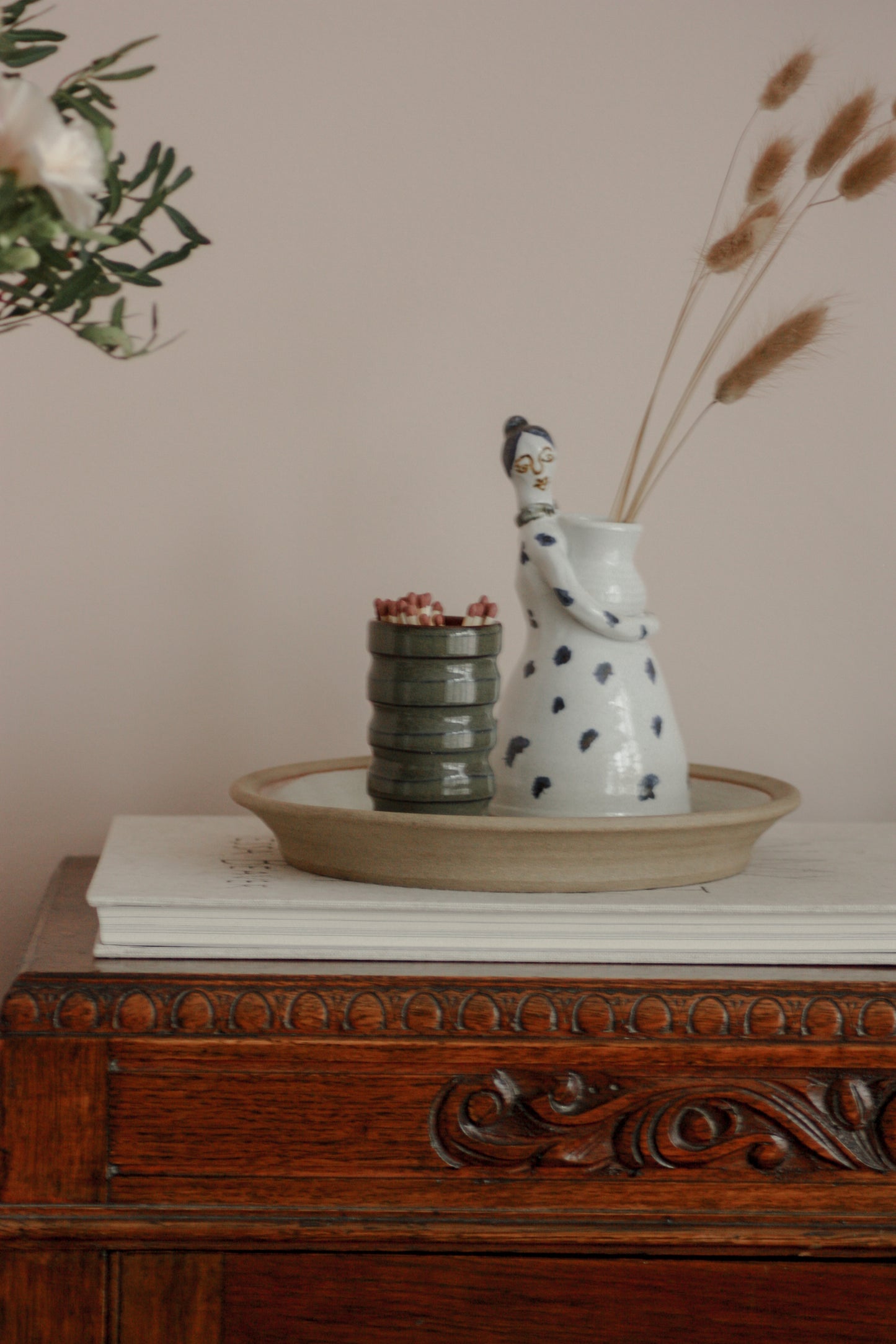 Studio pottery hand thrown dish with neutral glaze