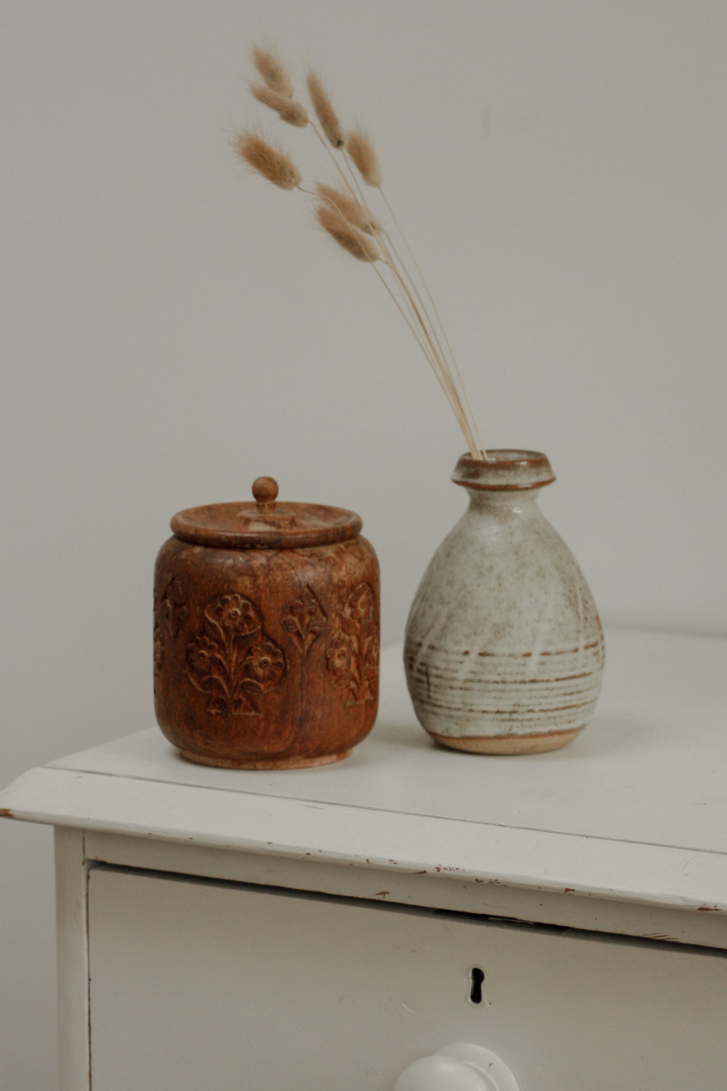 Vintage rustic hand carved wooden pot