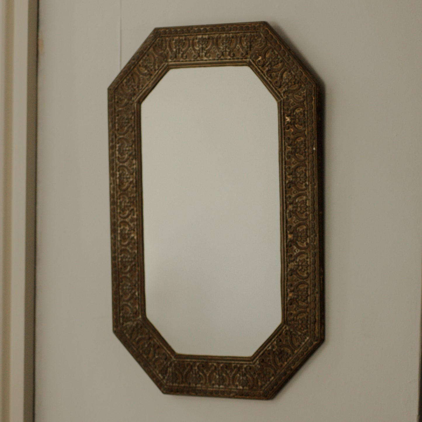 Vintage wood and brass mirror