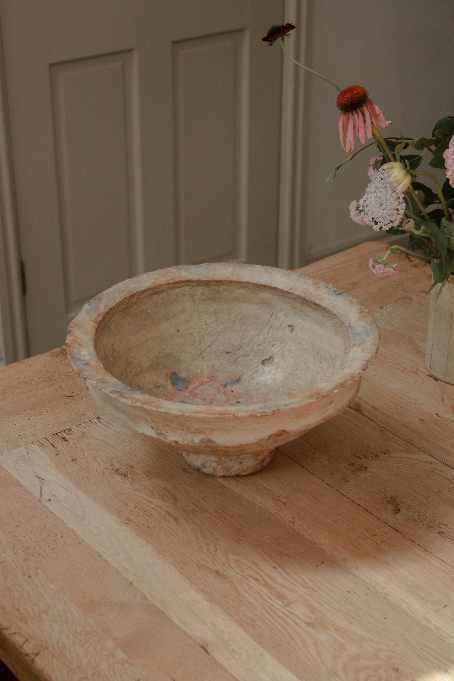 Vintage papier mache bowl with hand painted details