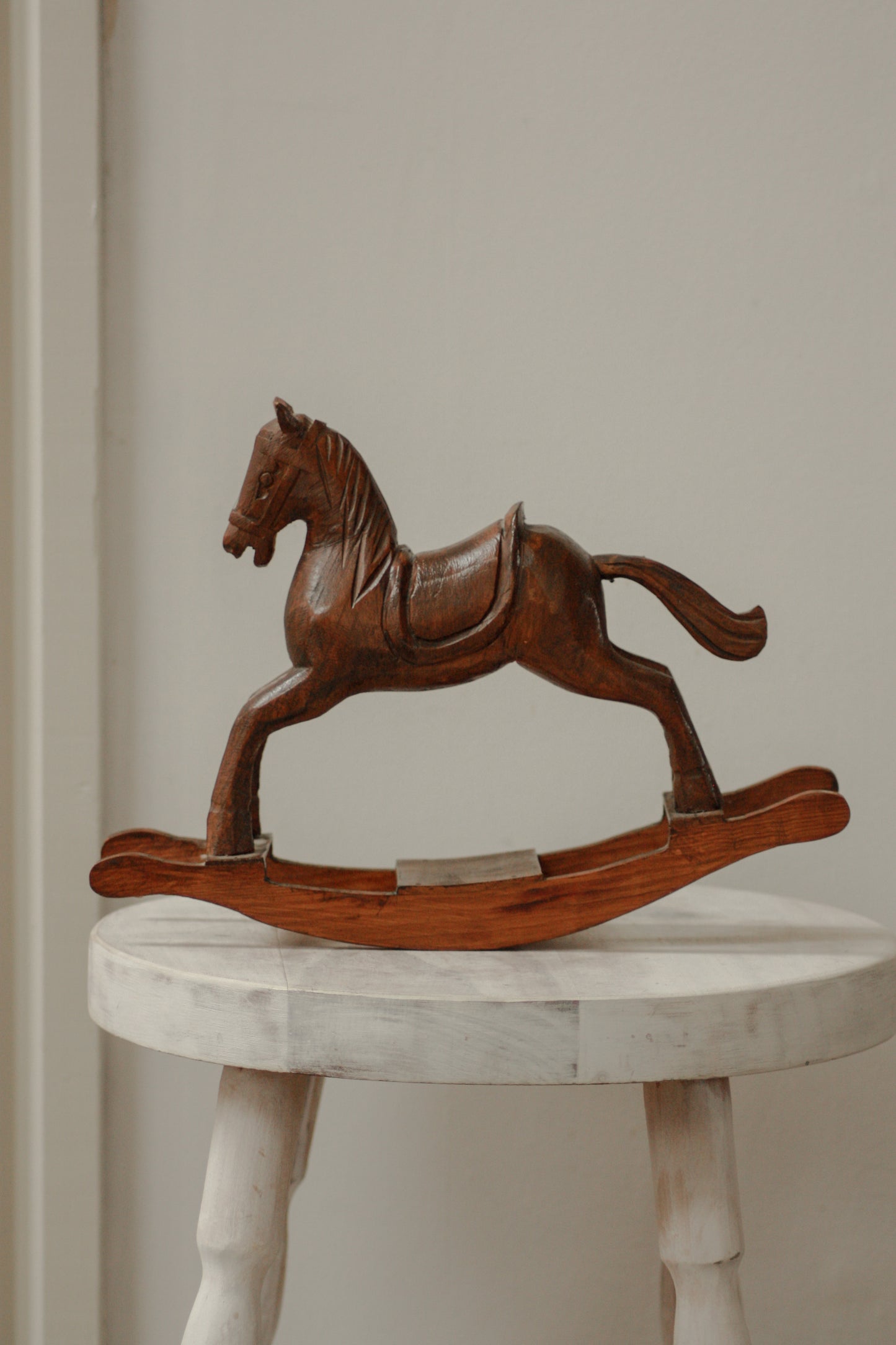 Vintage hand carved wooden rocking horse