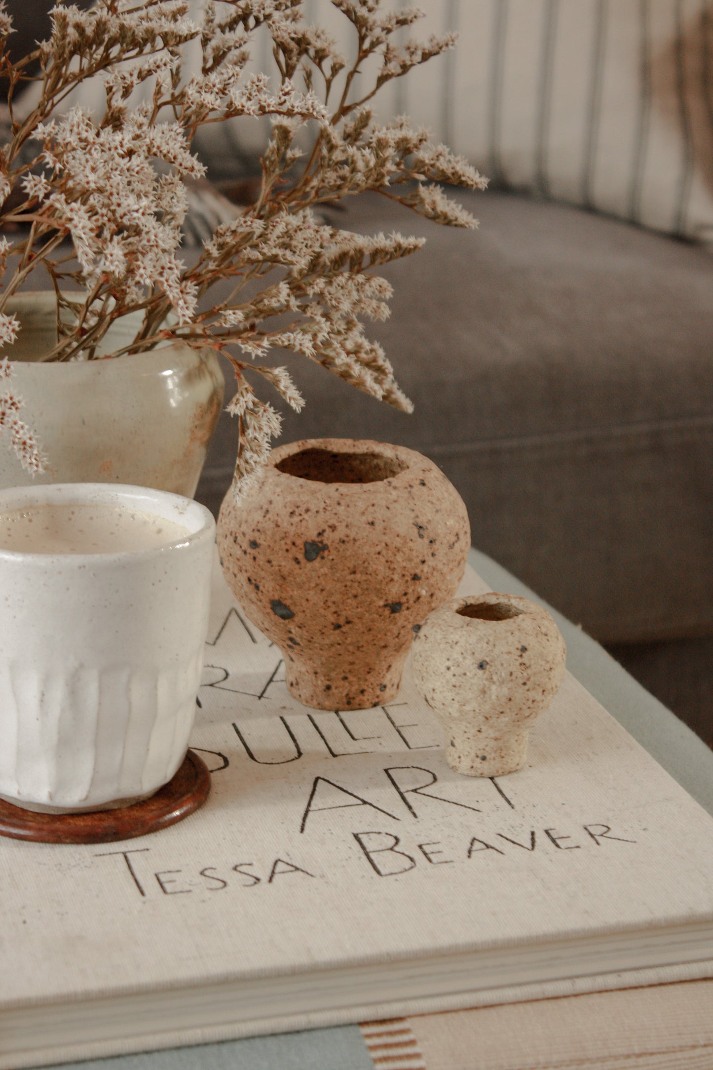Pair vintage lava pottery vessels