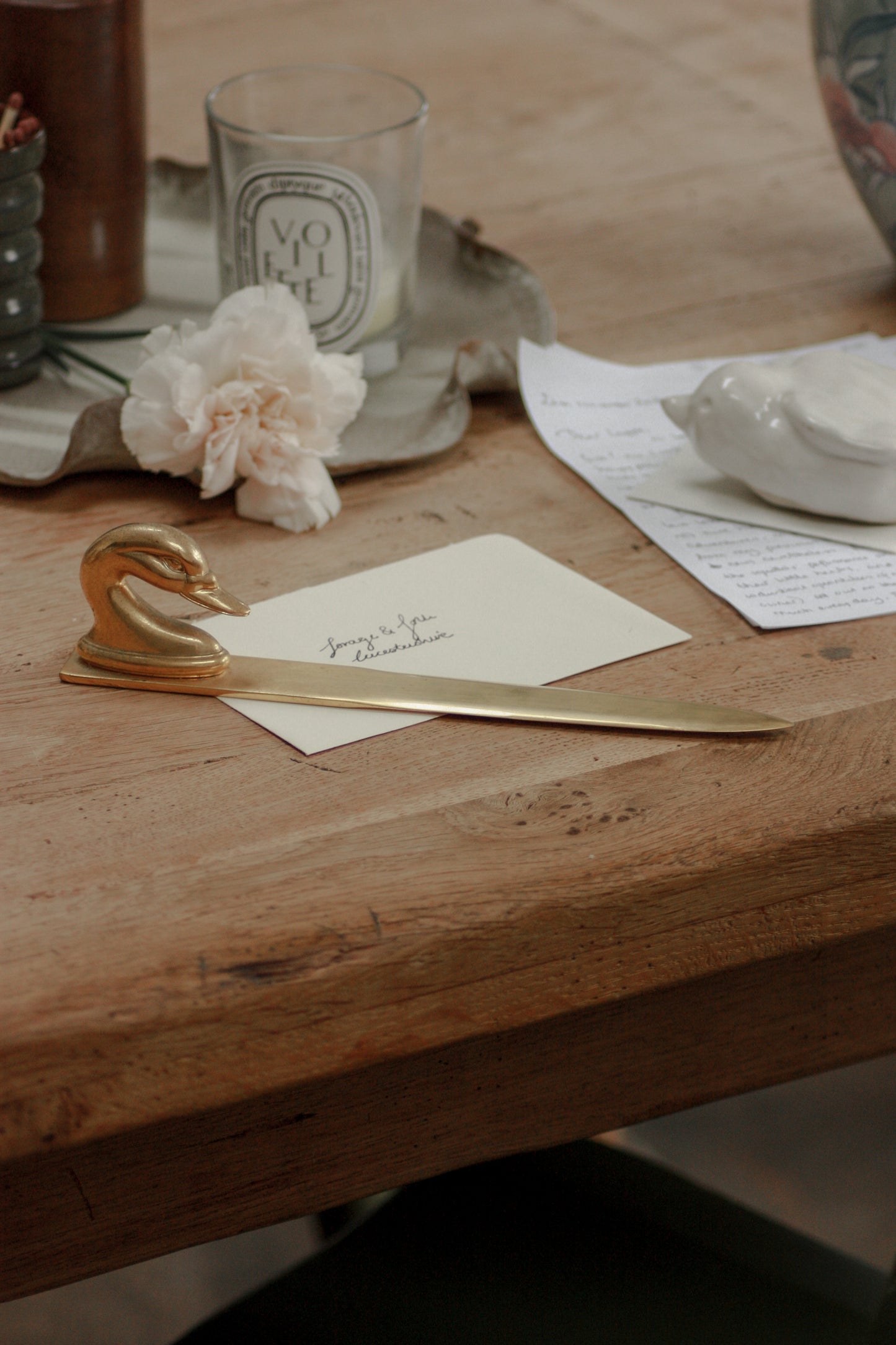 Vintage brass swan letter opener