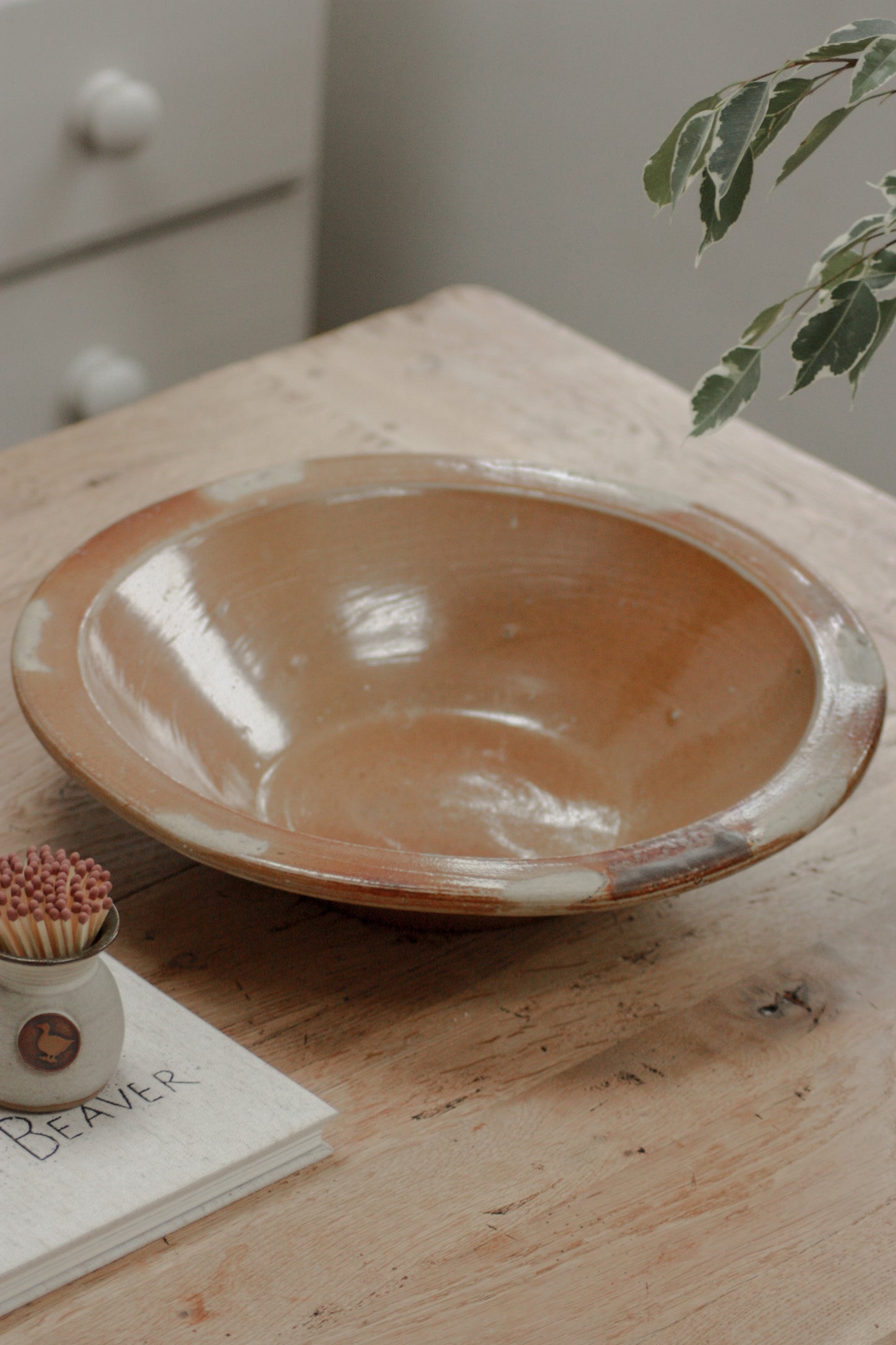 Vintage large stoneware rustic bowl