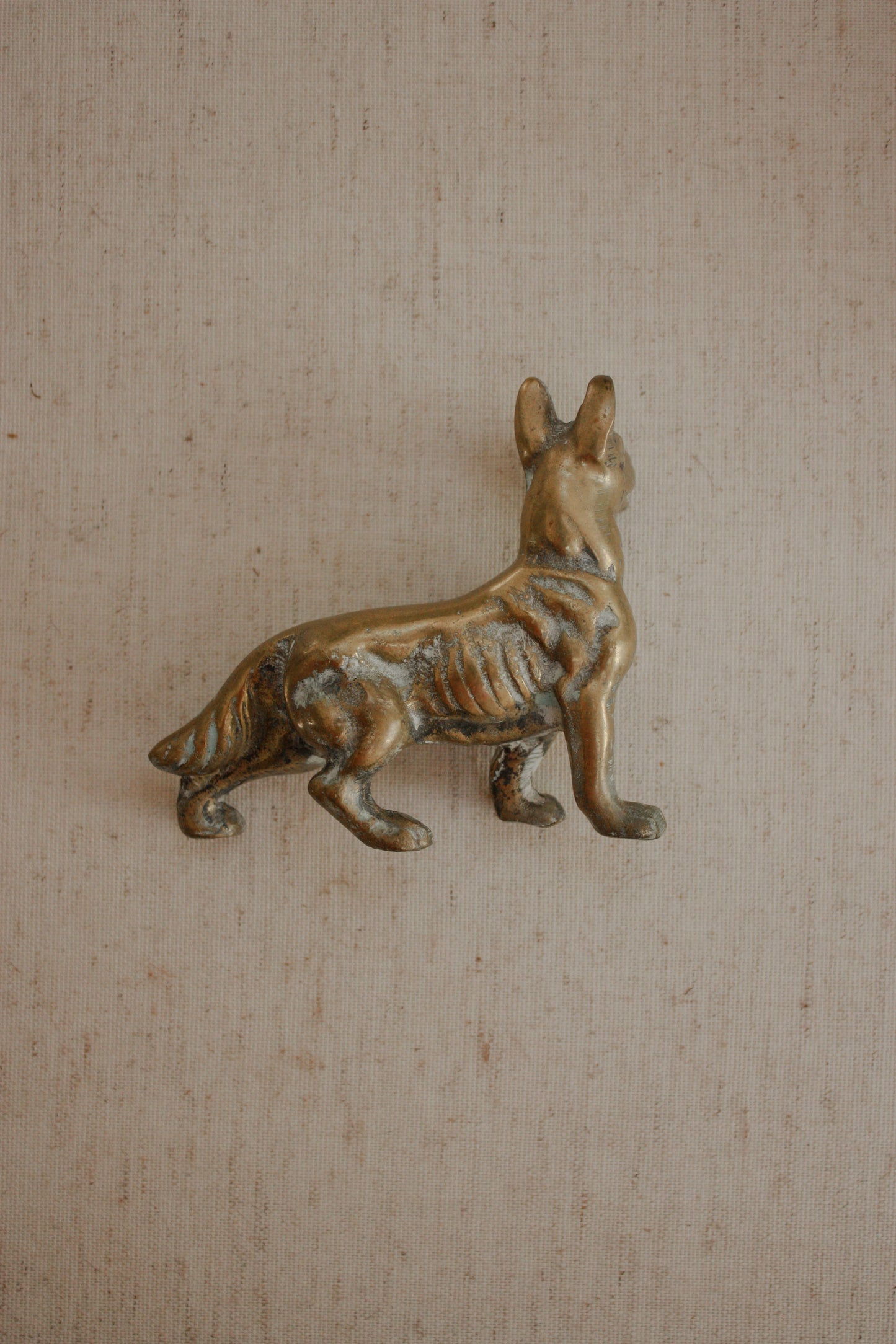 Vintage solid brass German shepherd paperweight