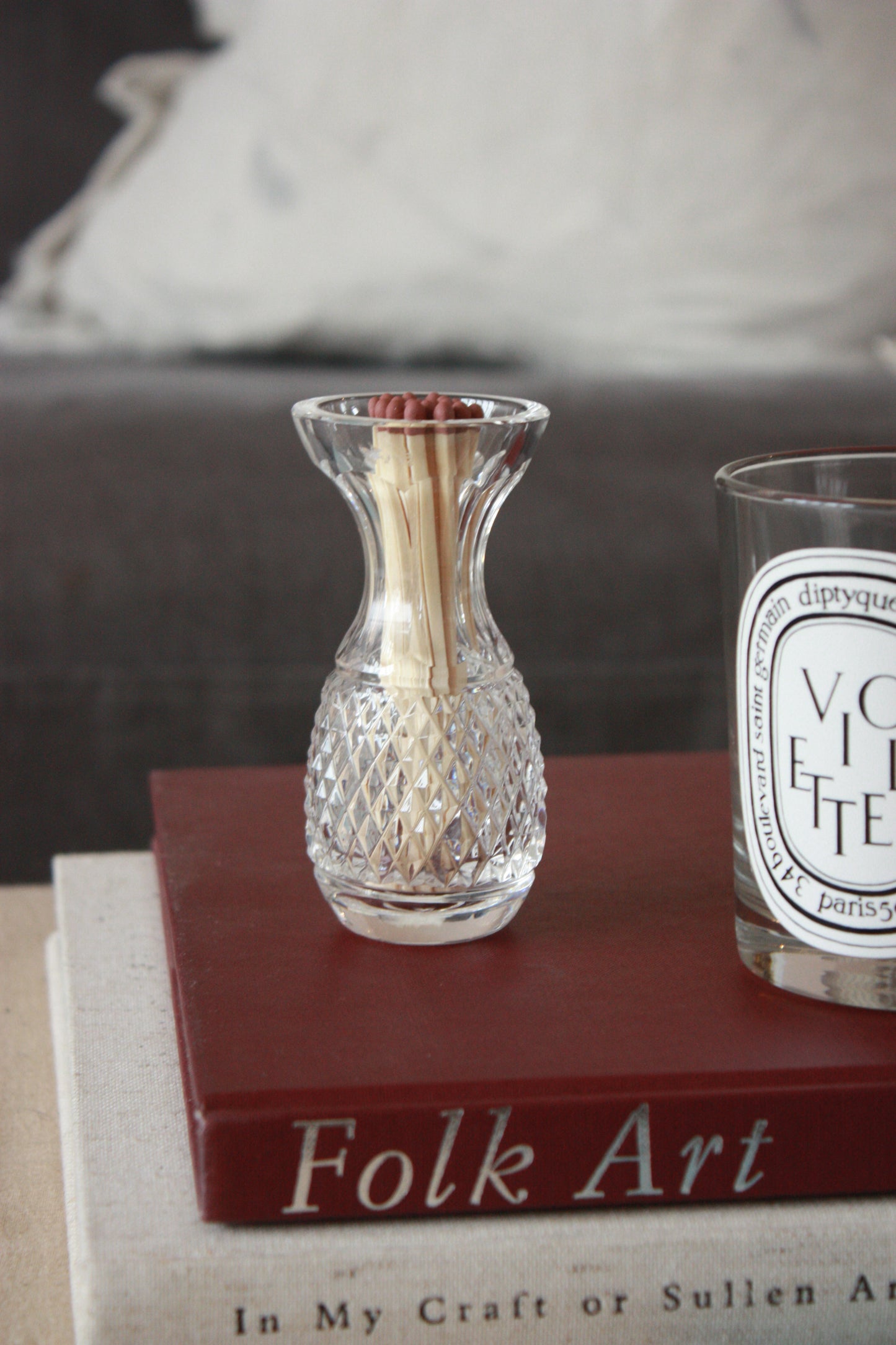 Vintage handmade glass match pot