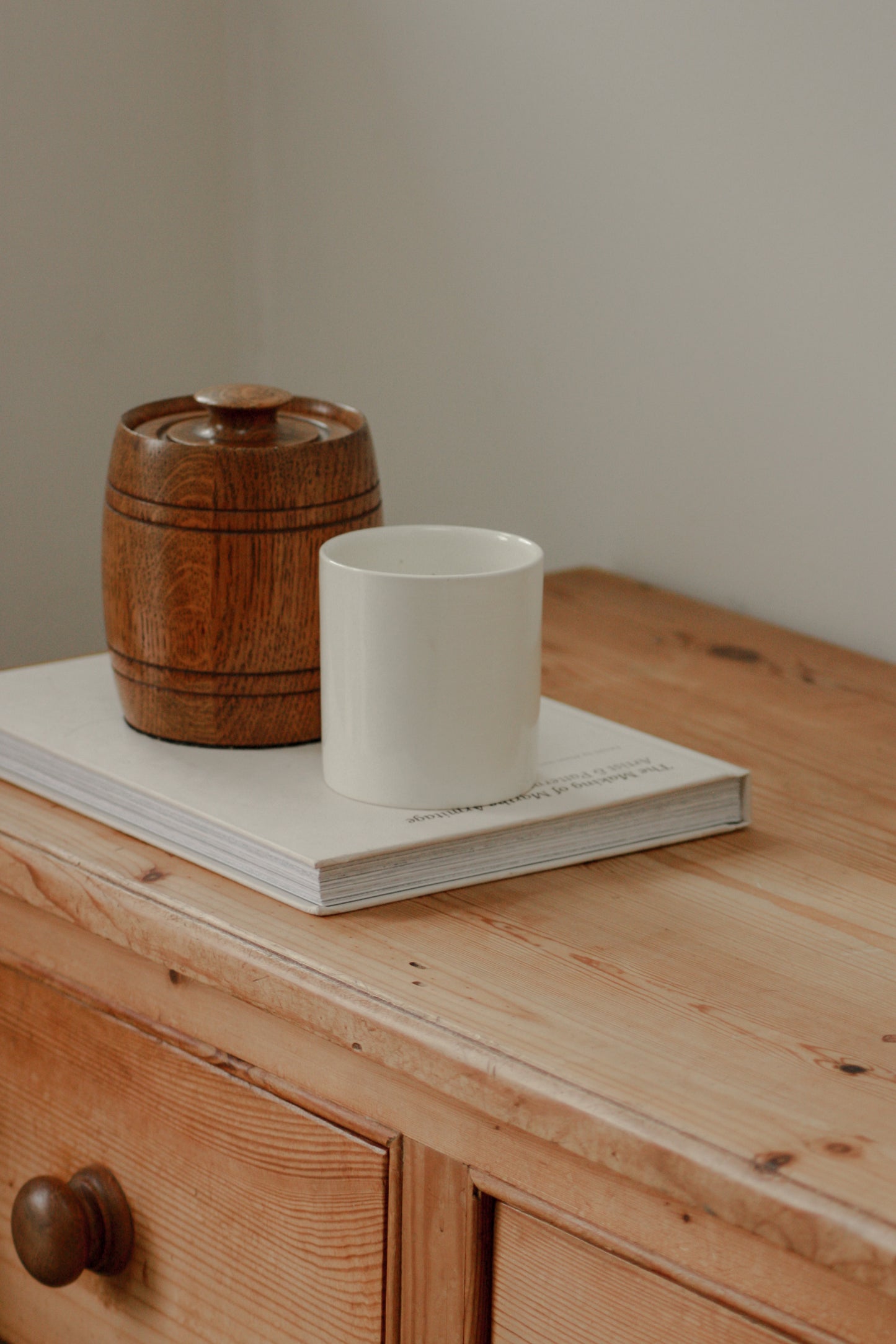 Vintage wooden pot with ceramic insert