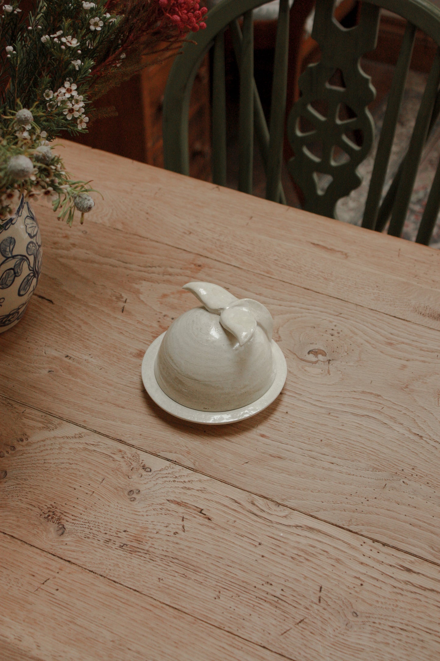Vintage art pottery “whale tail” butter bell