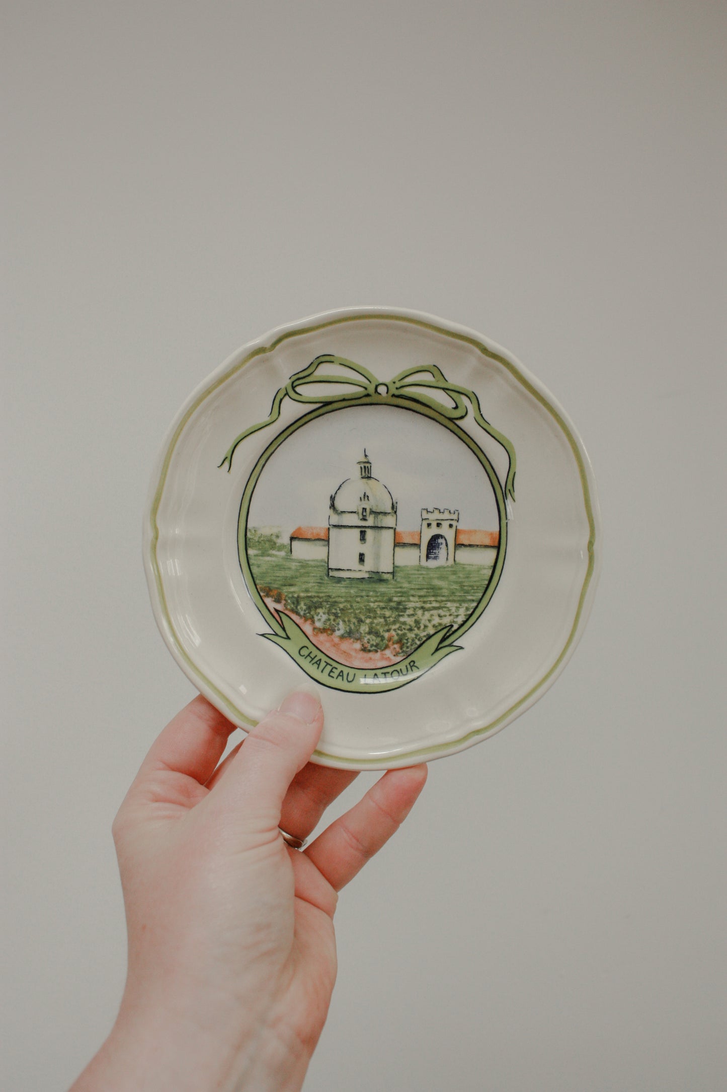 Set of four vintage hand painted French plates - chateaus
