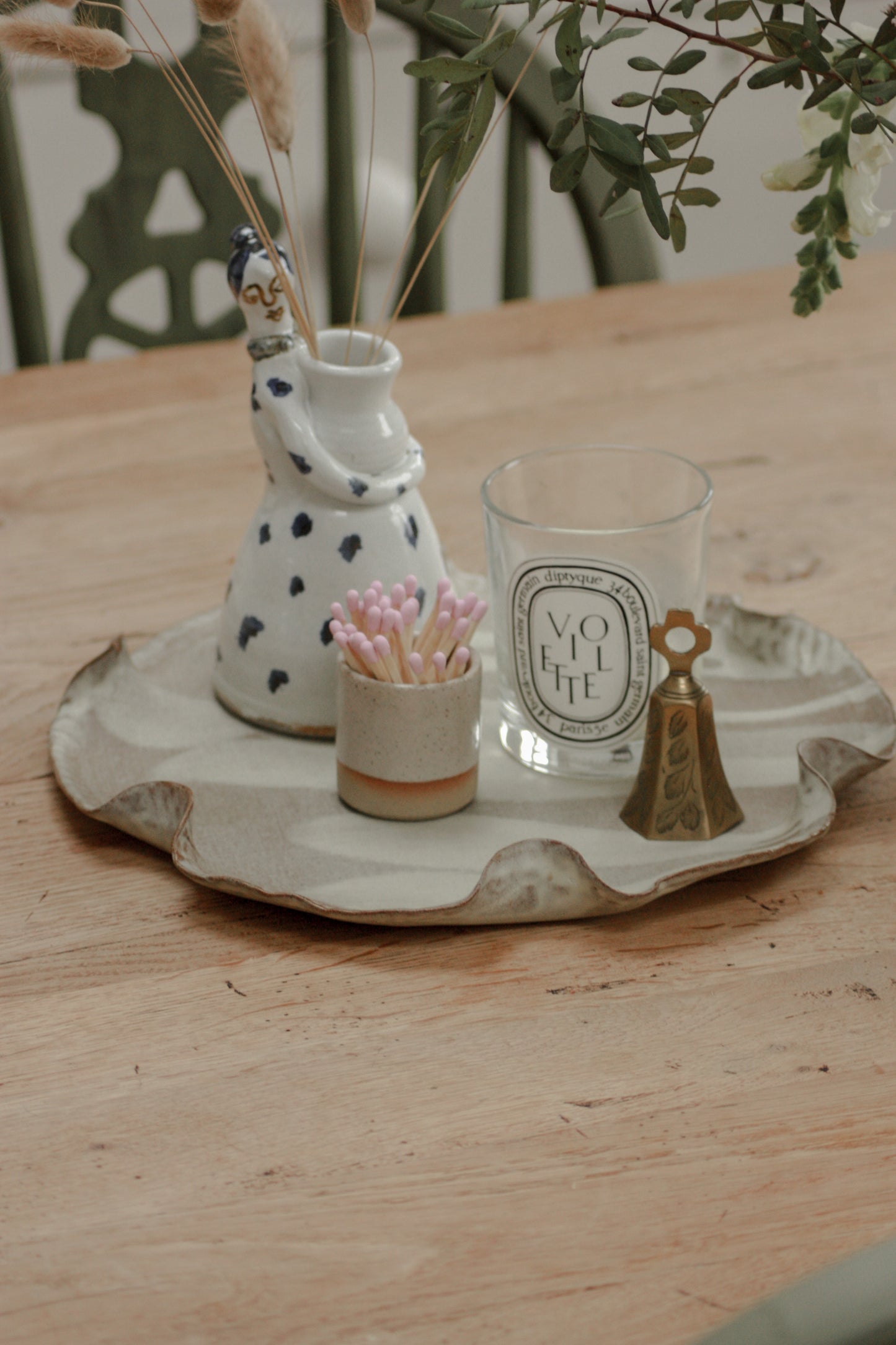 Studio pottery rustic ruffle rim tray