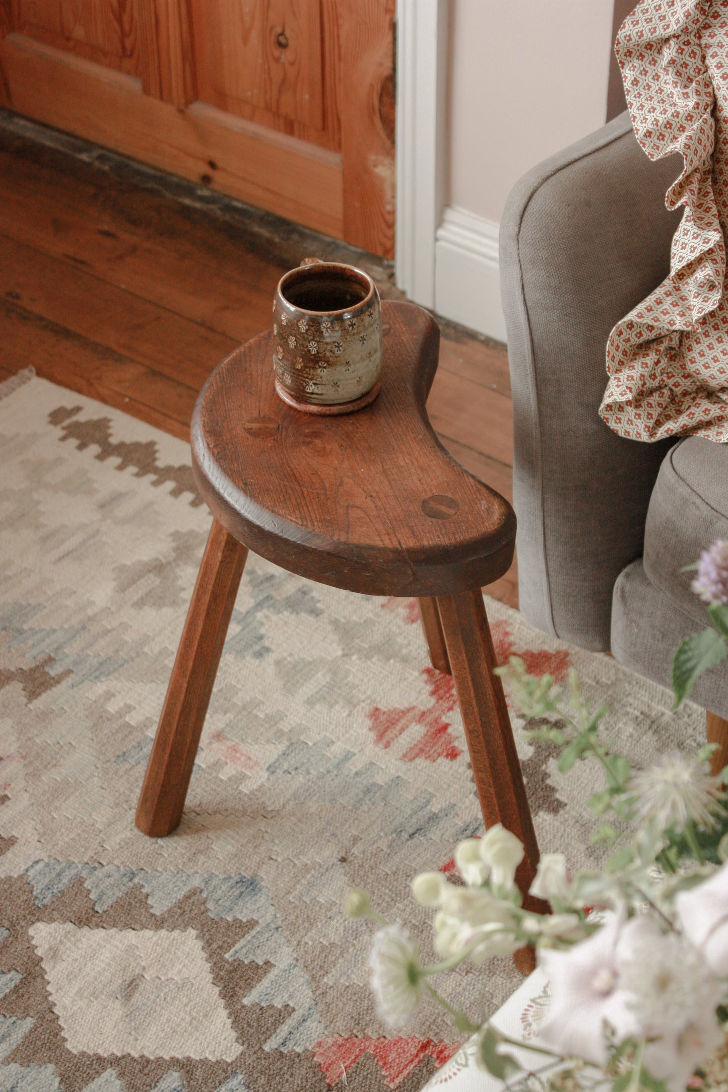 Vintage wooden stool - kidney bean seat
