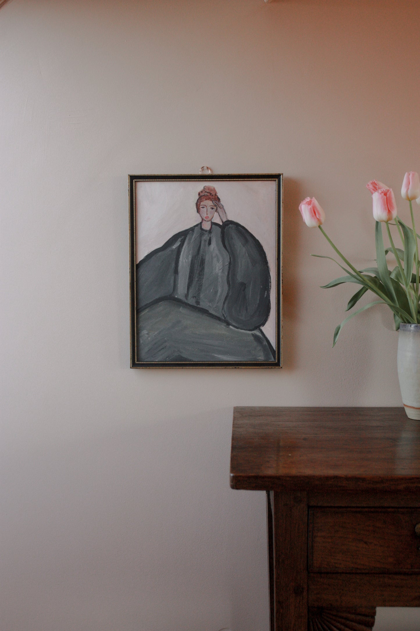Contemporary mid-century style oil on board - reflections