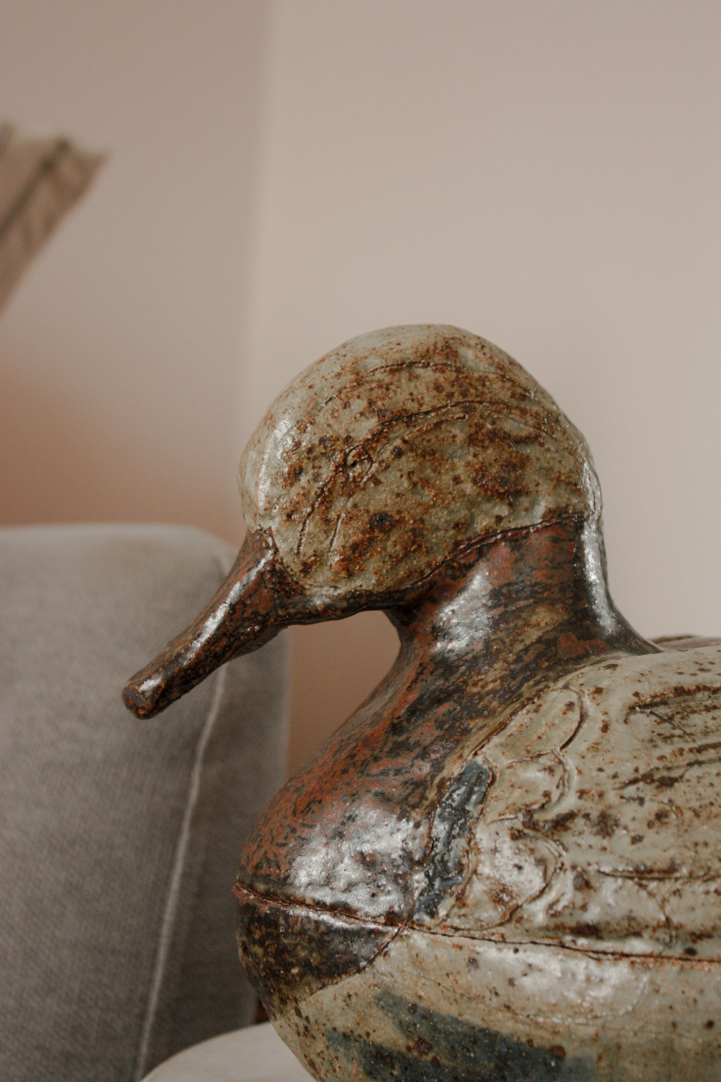 Vintage art pottery duck storage pot