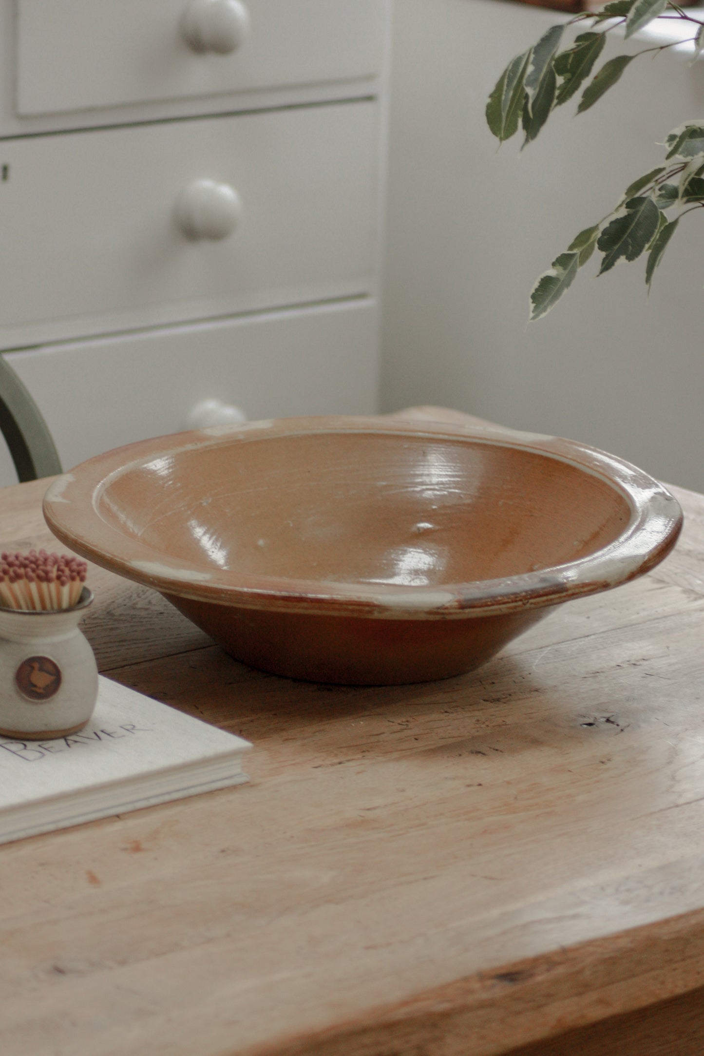 Vintage large stoneware rustic bowl