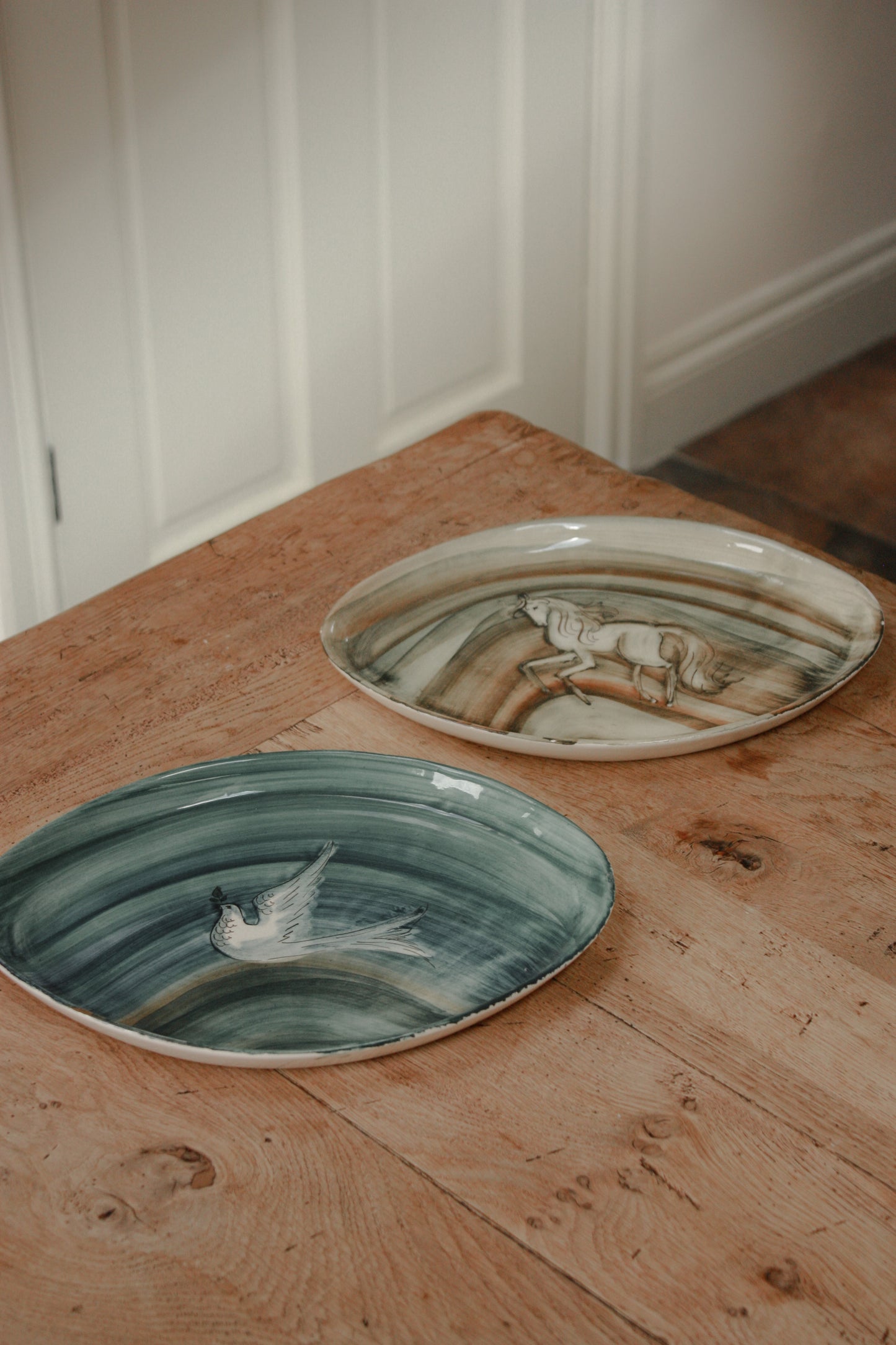 Vintage hand painted art pottery plate - dove