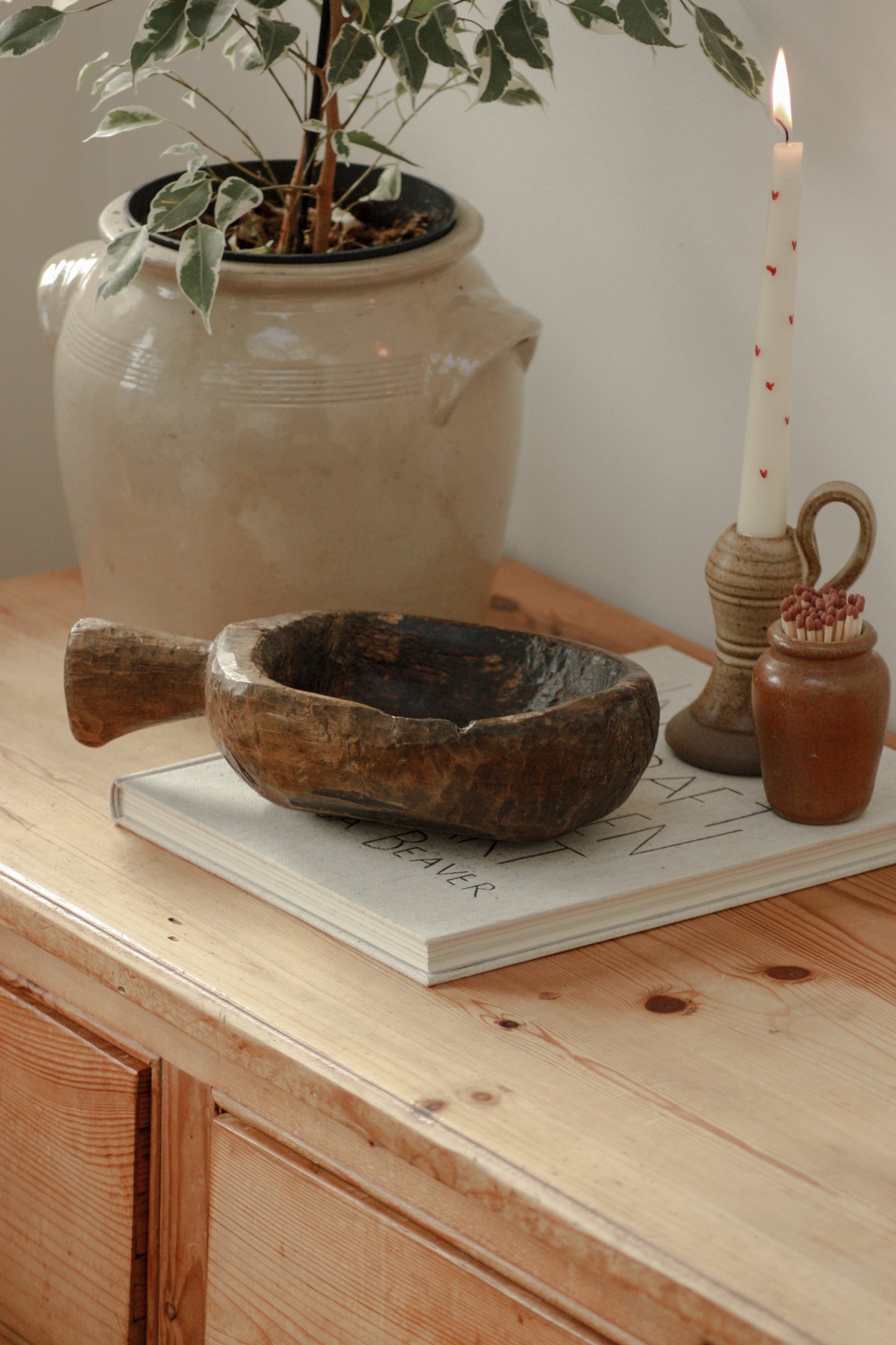 Vintage rustic wooden scoop bowl