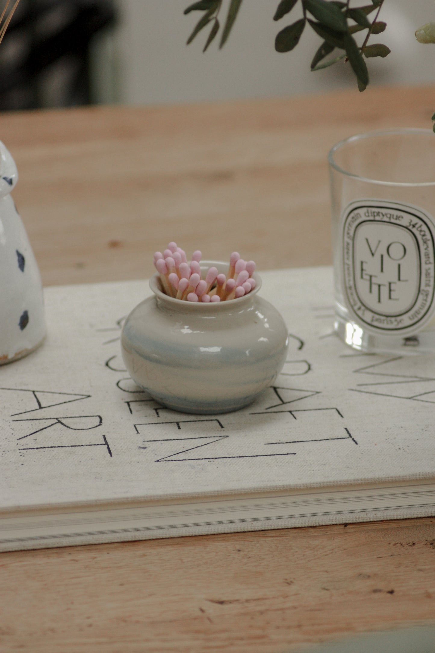 Vintage studio pottery match pot