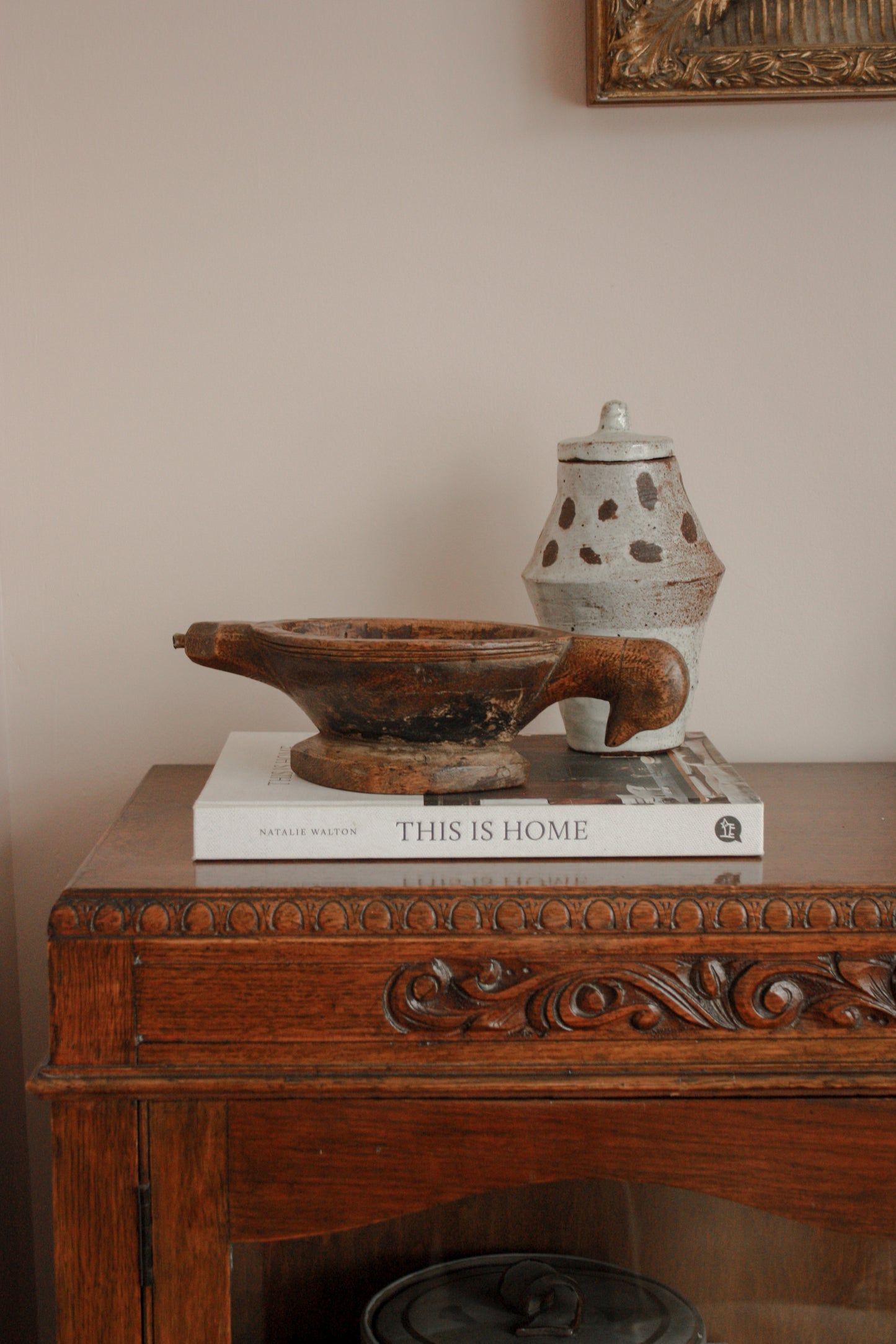 Vintage carved wooden bird bowl