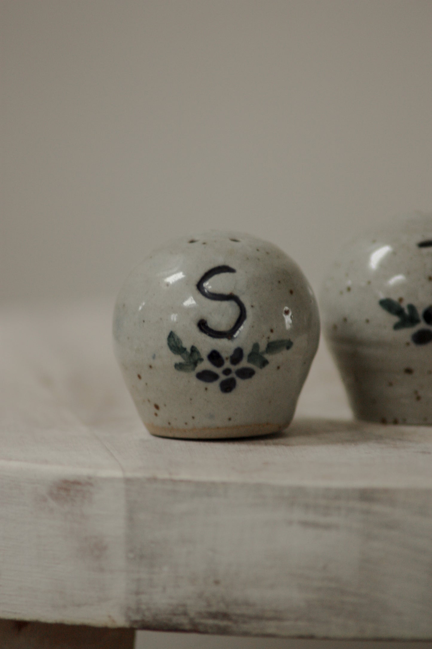 Vintage handmade pottery cruet set with cork bungs