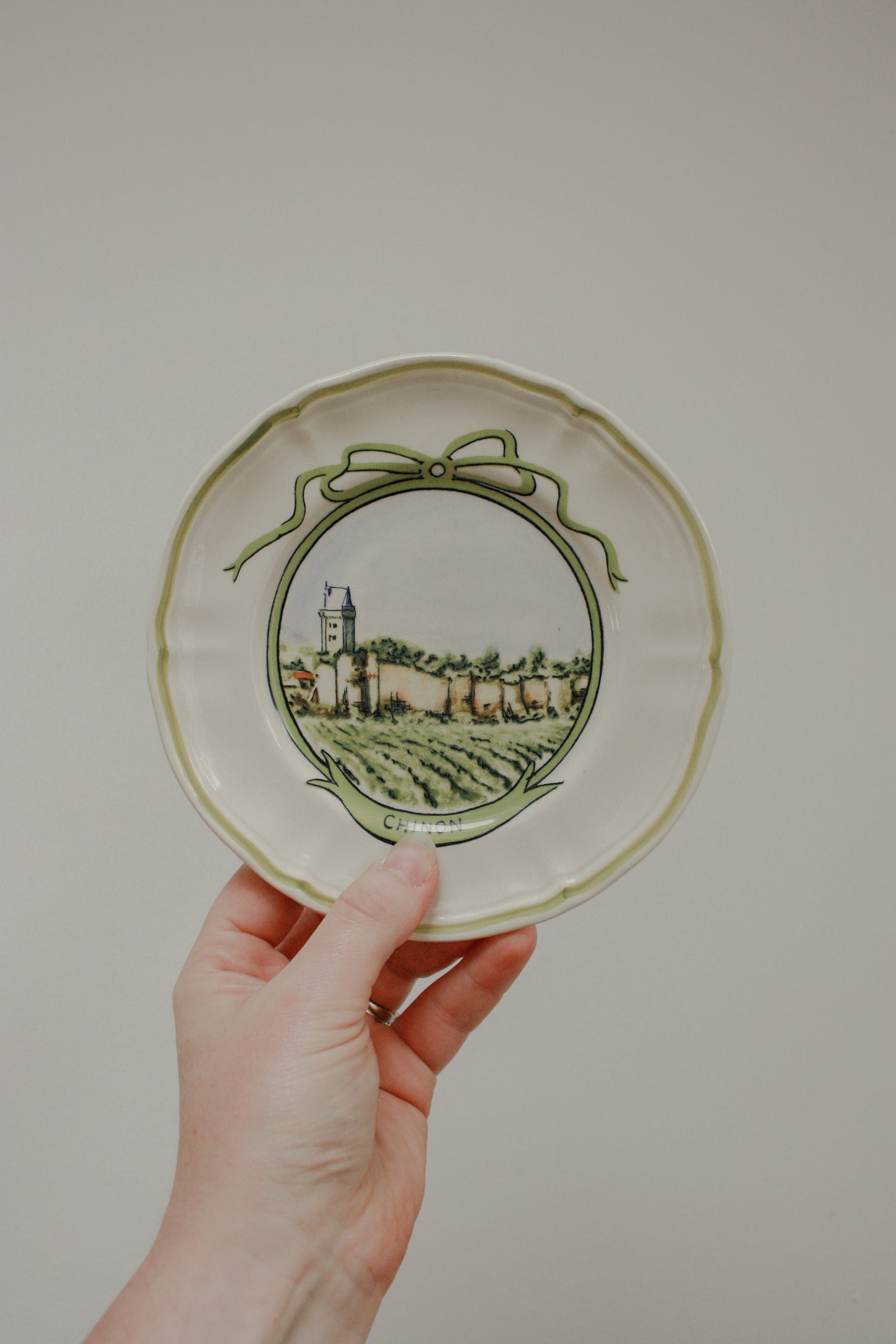 Set of four vintage hand painted French plates - chateaus