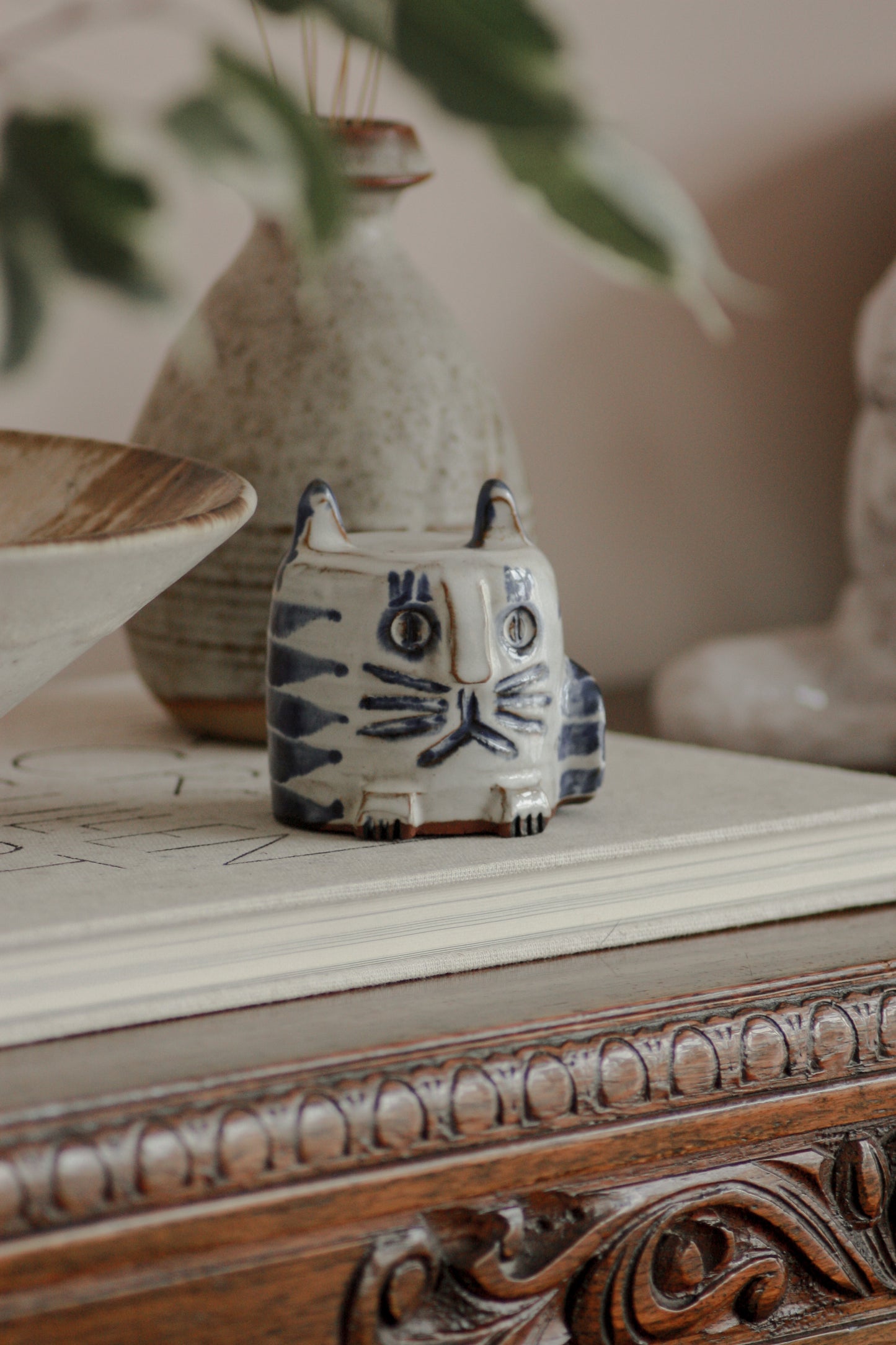 Vintage studio pottery stylised cat sculpture