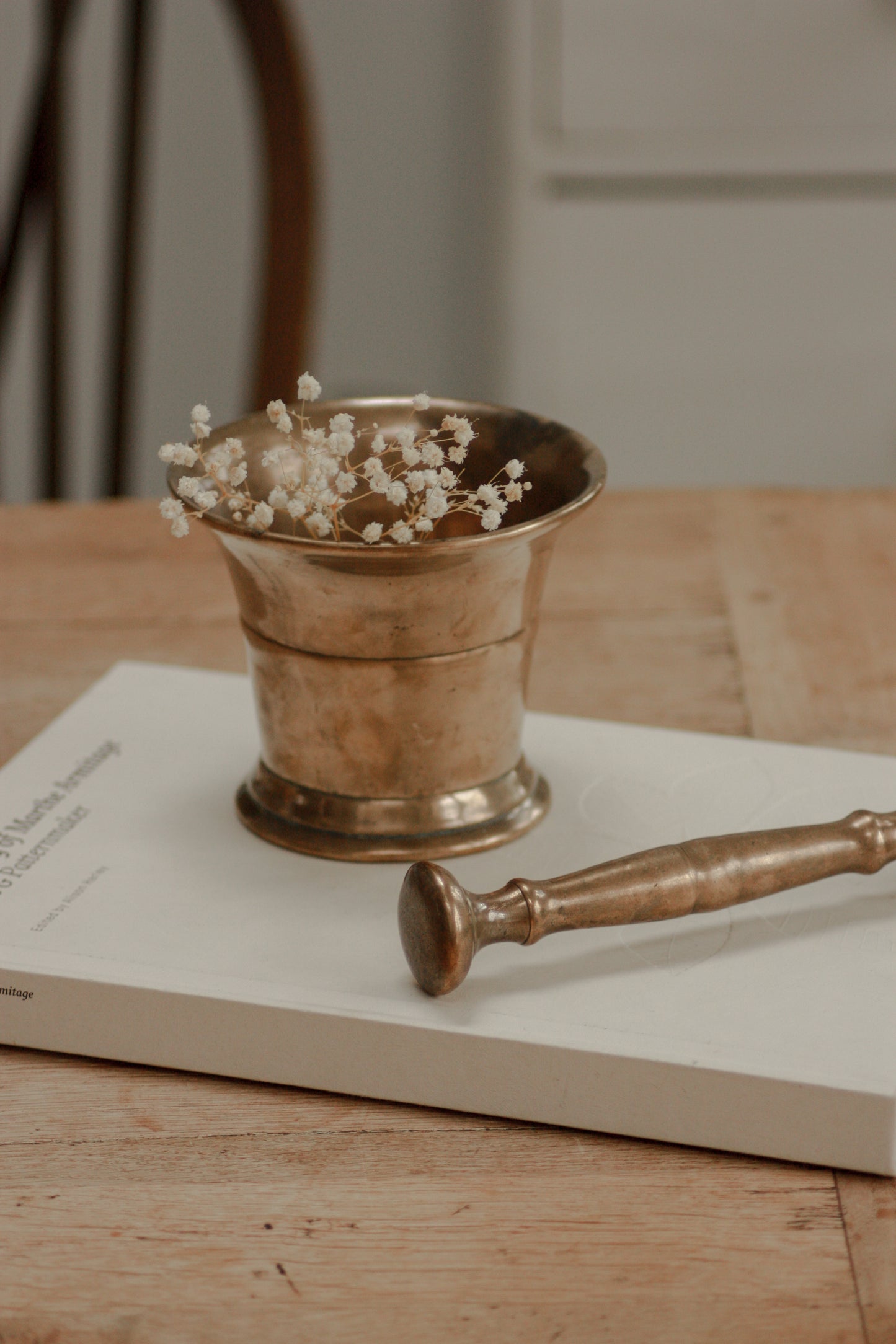Antique solid brass pestle and mortar