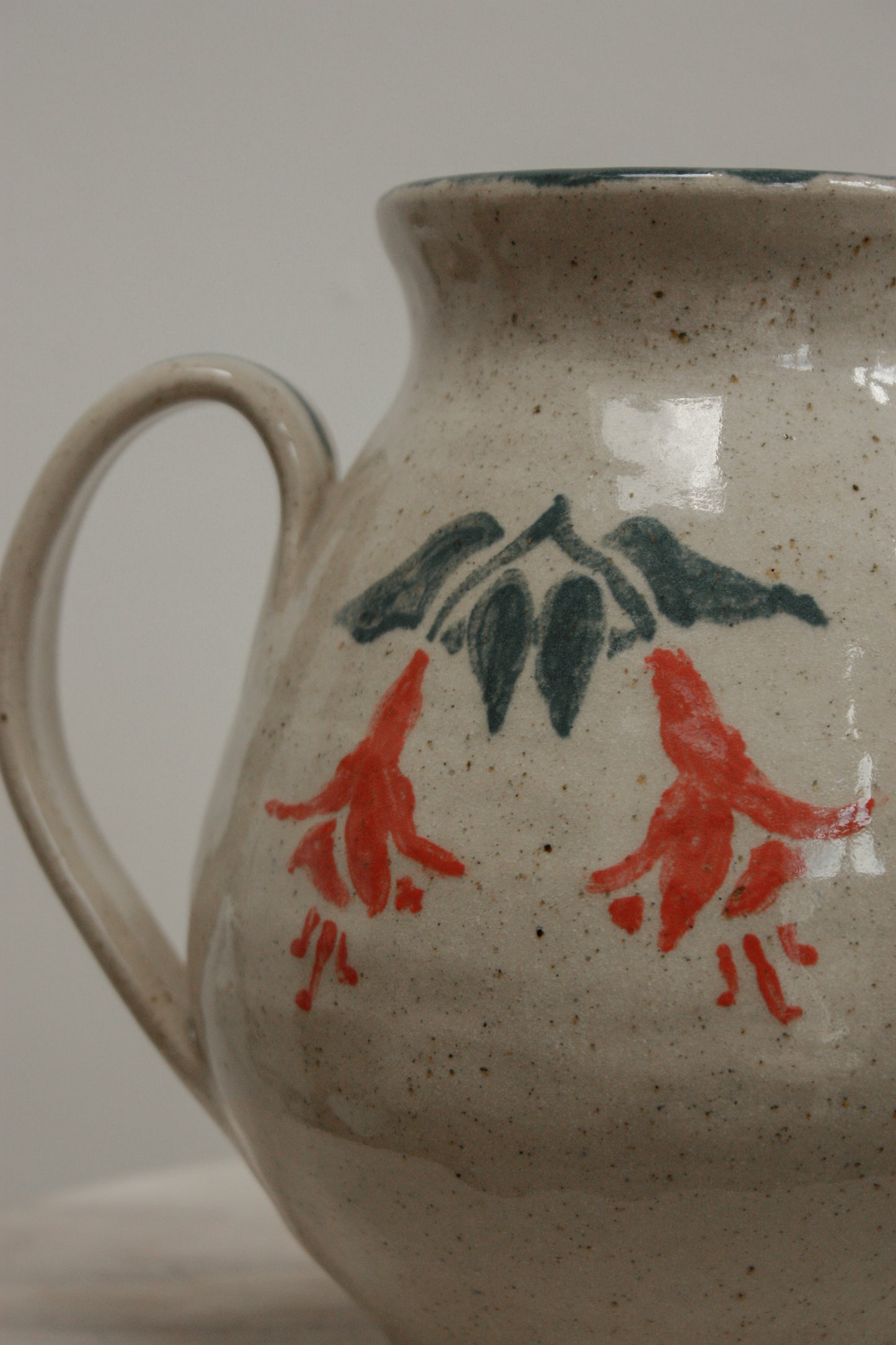 Vintage art pottery floral fuscia pitcher