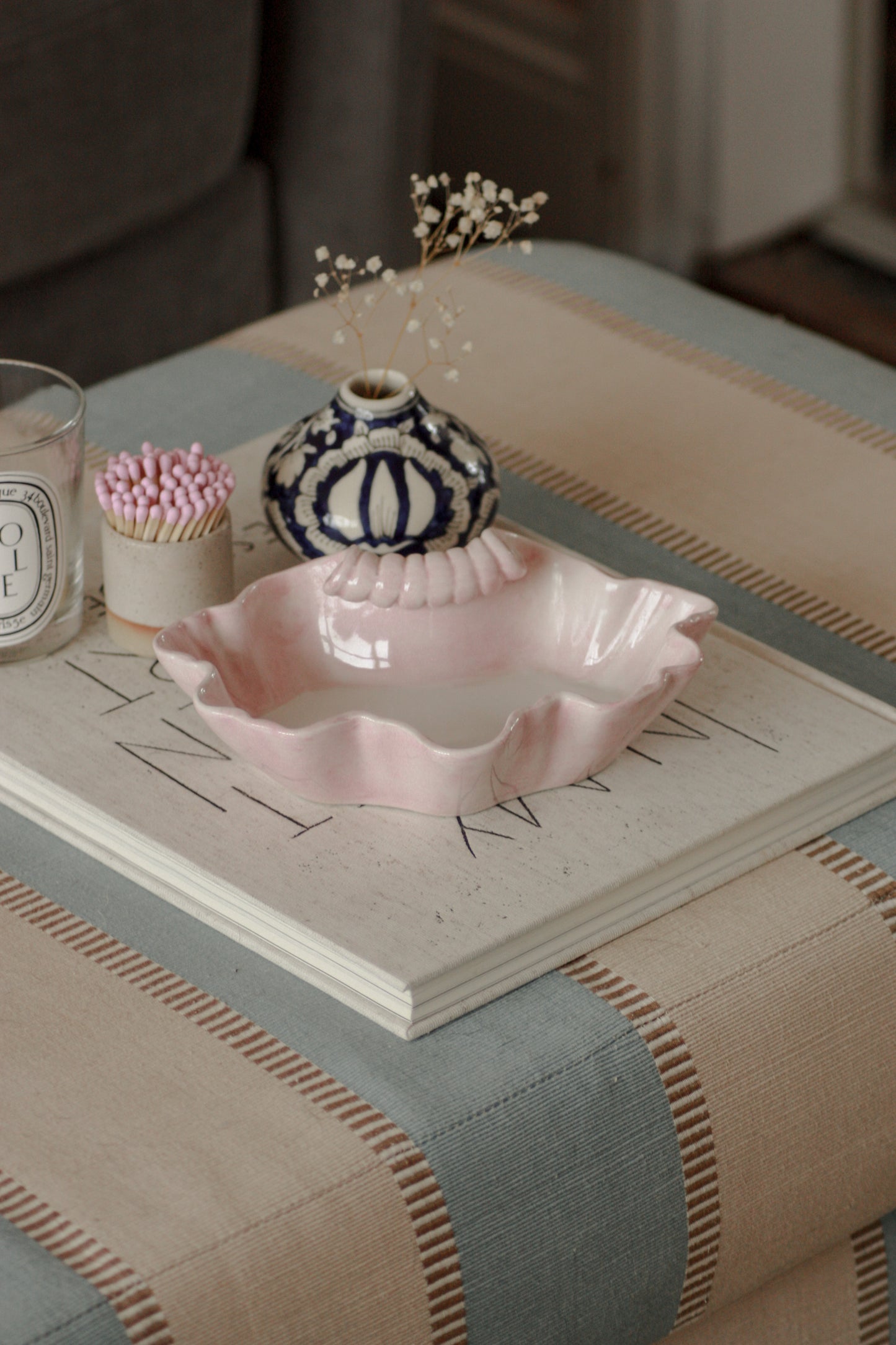 Vintage Italian shell dish with pink glaze