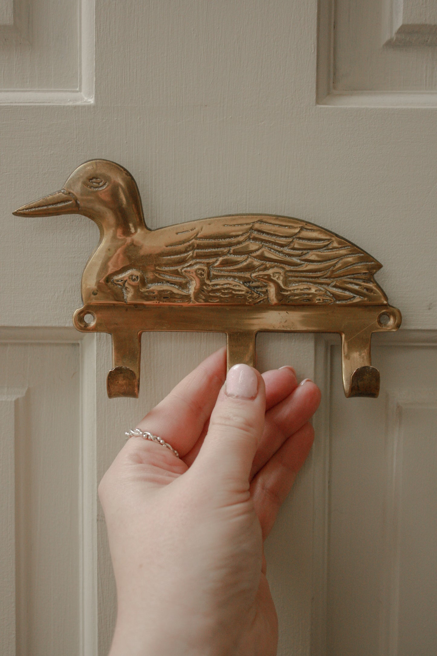 Vintage brass hooks - family of ducks