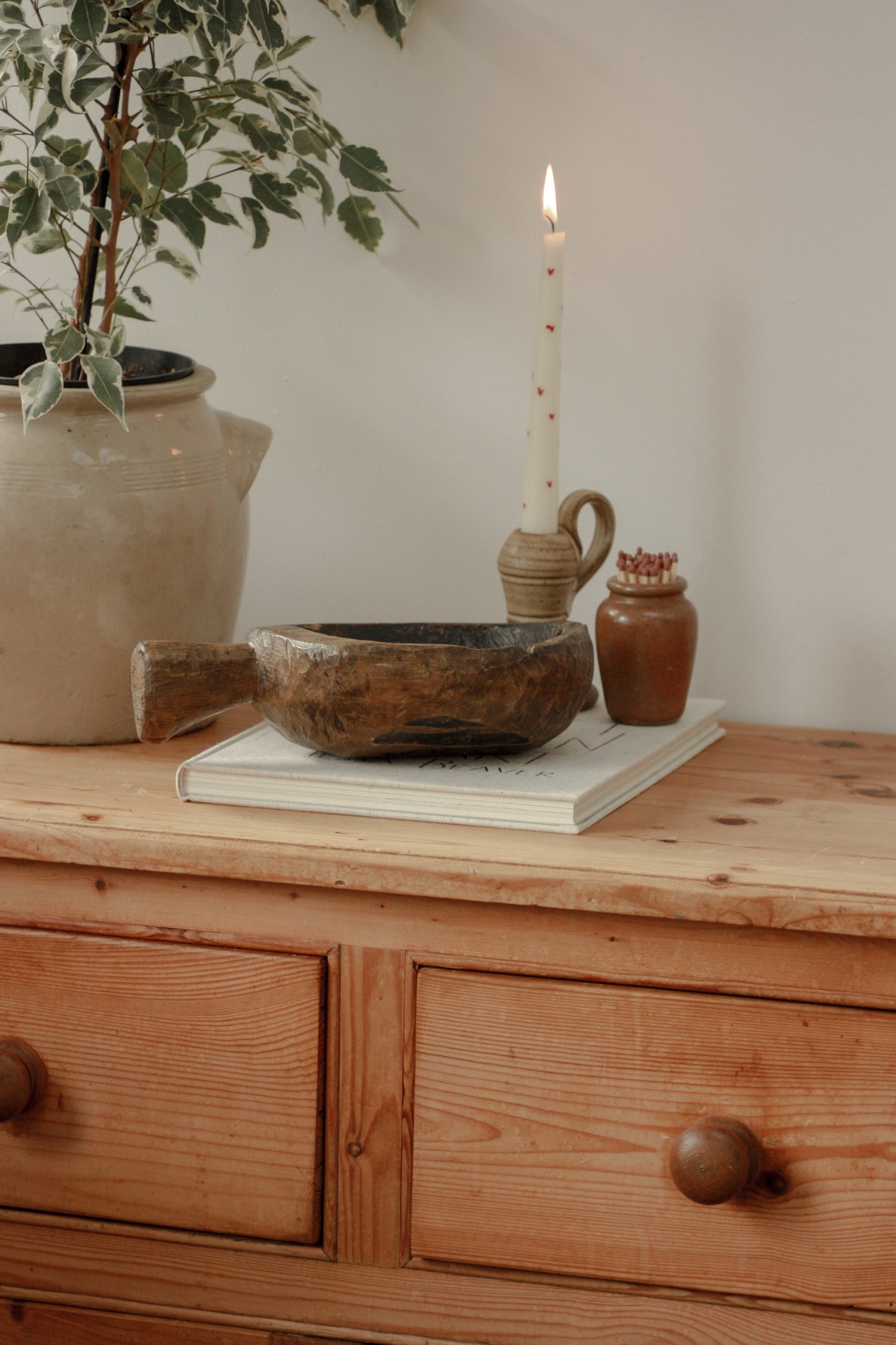 Vintage rustic wooden scoop bowl