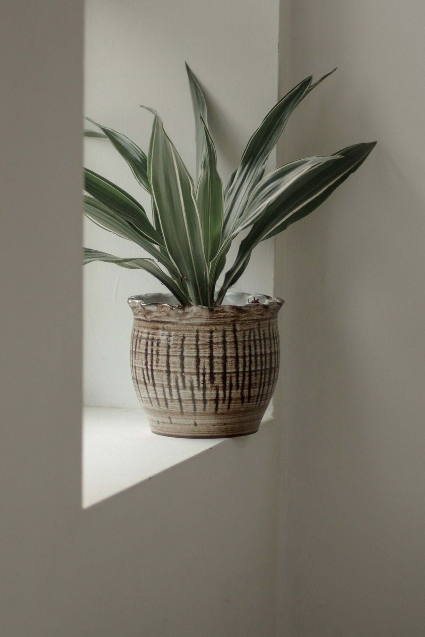 Vintage studio pottery ruffle rim pot