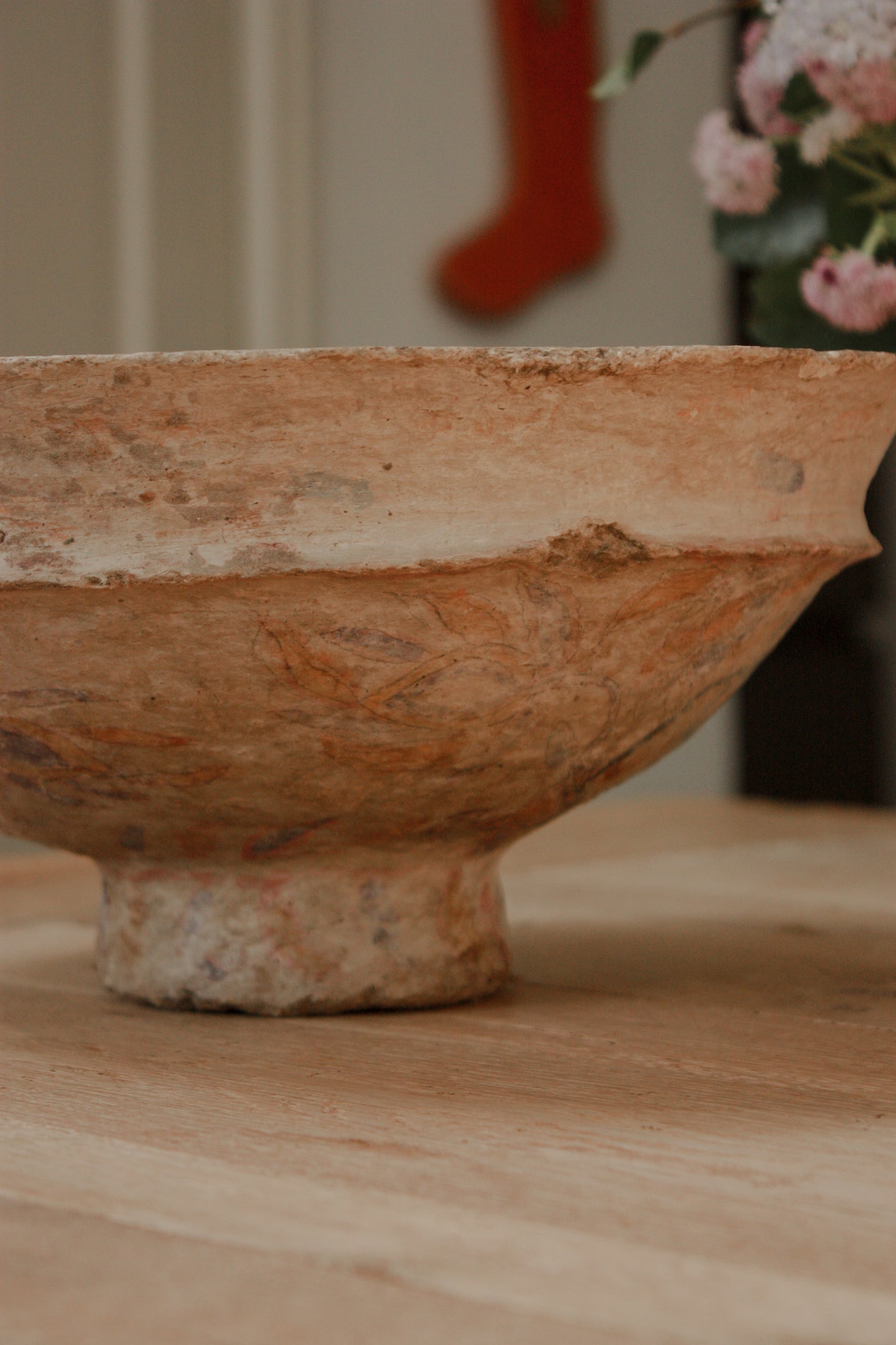 Vintage papier mache bowl with hand painted details