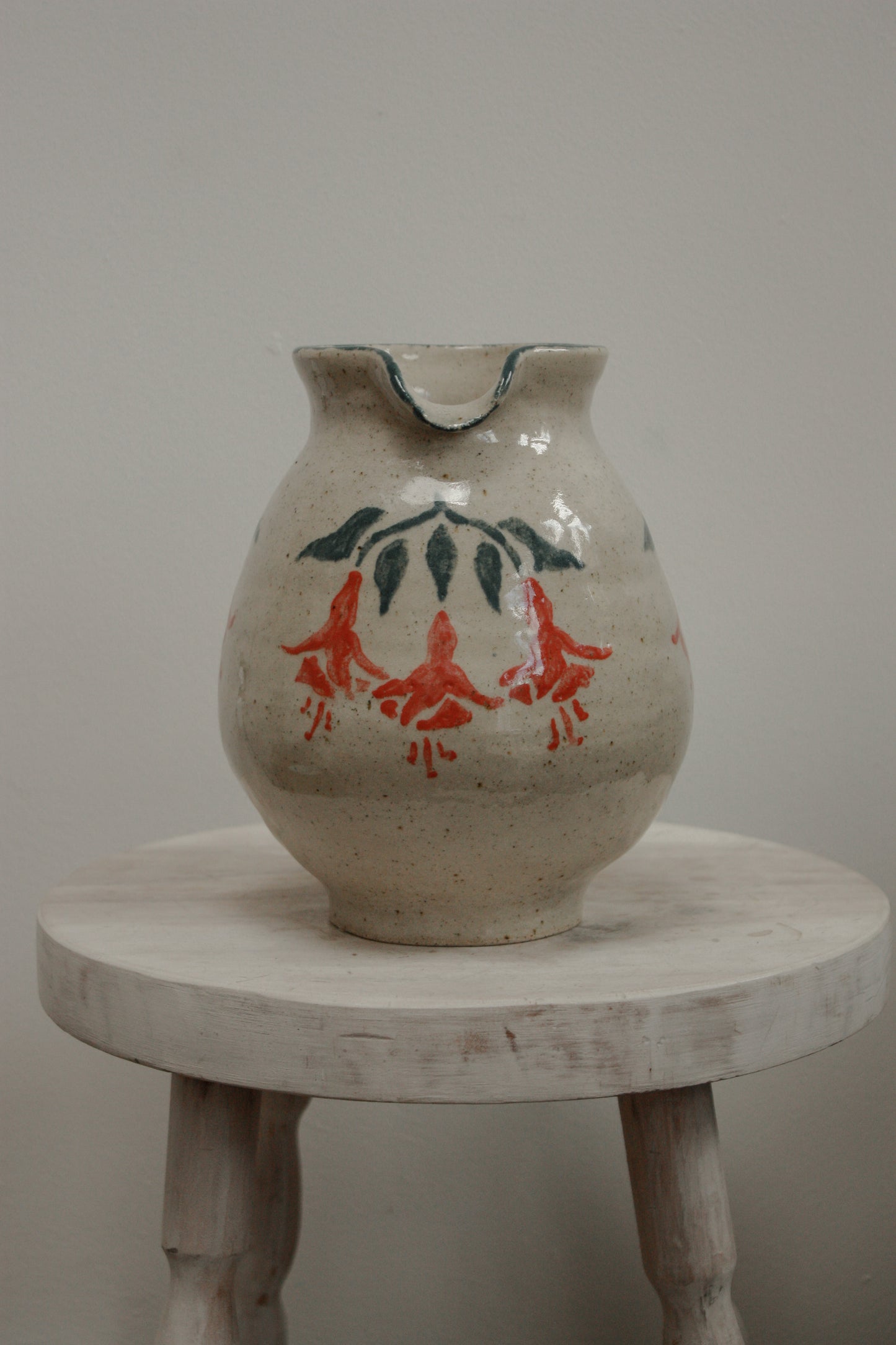 Vintage art pottery floral fuscia pitcher