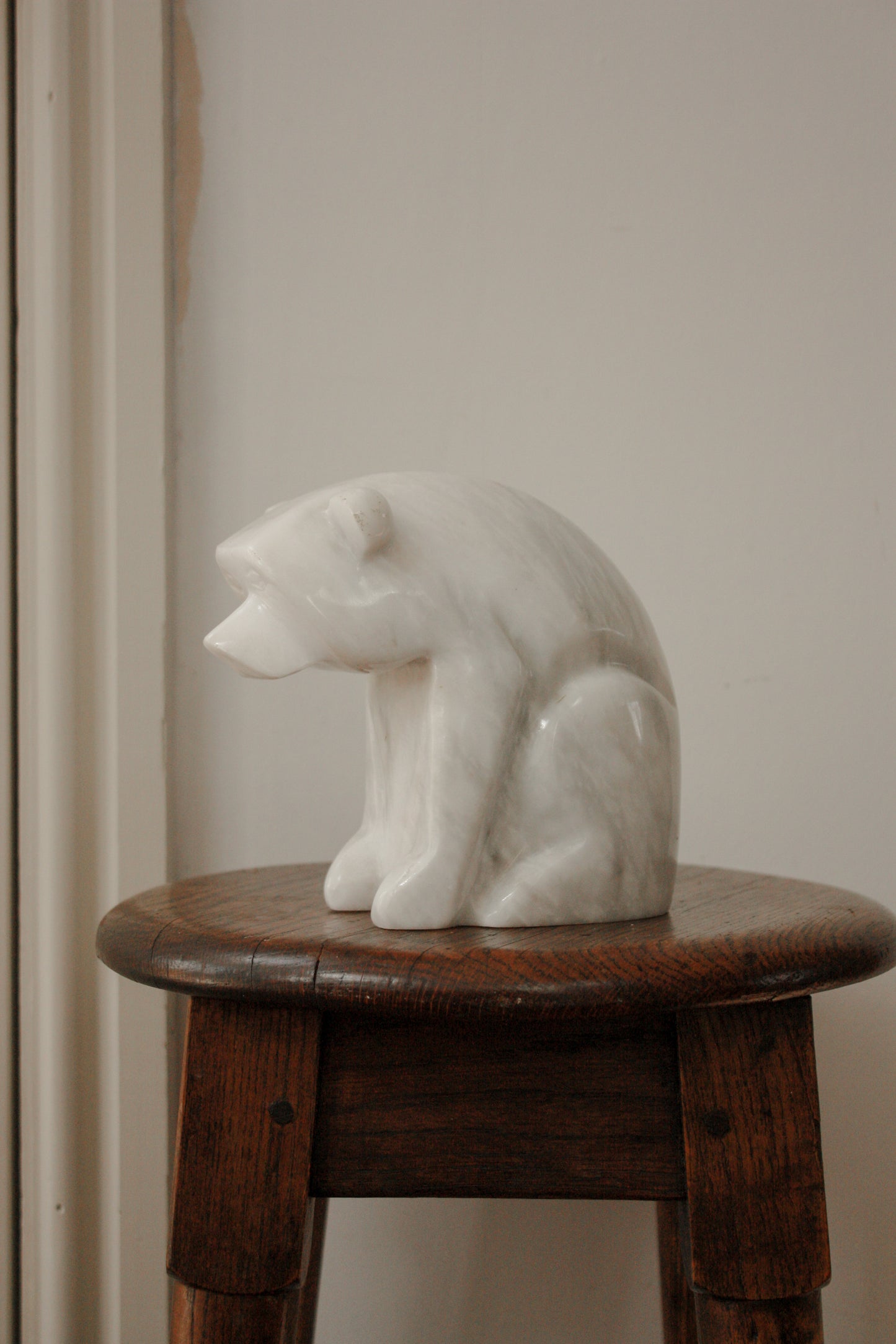 Vintage mid-century solid marble polar bear sculpture