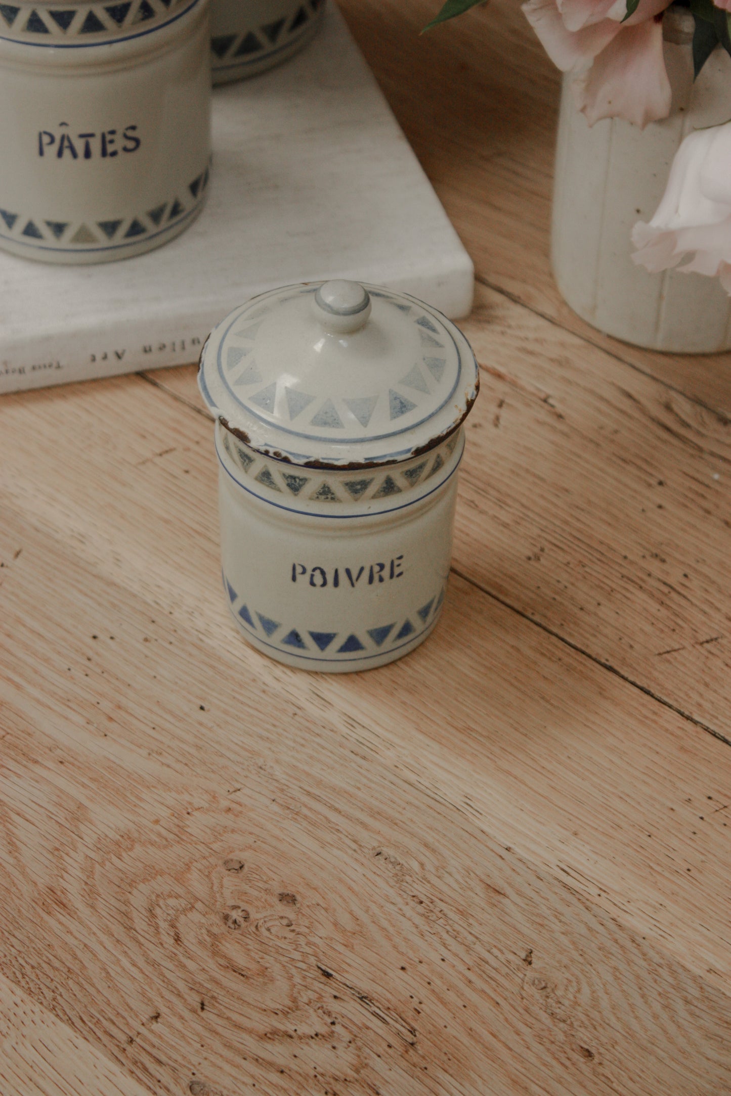 Vintage 1930s enamel canister set - geometric design