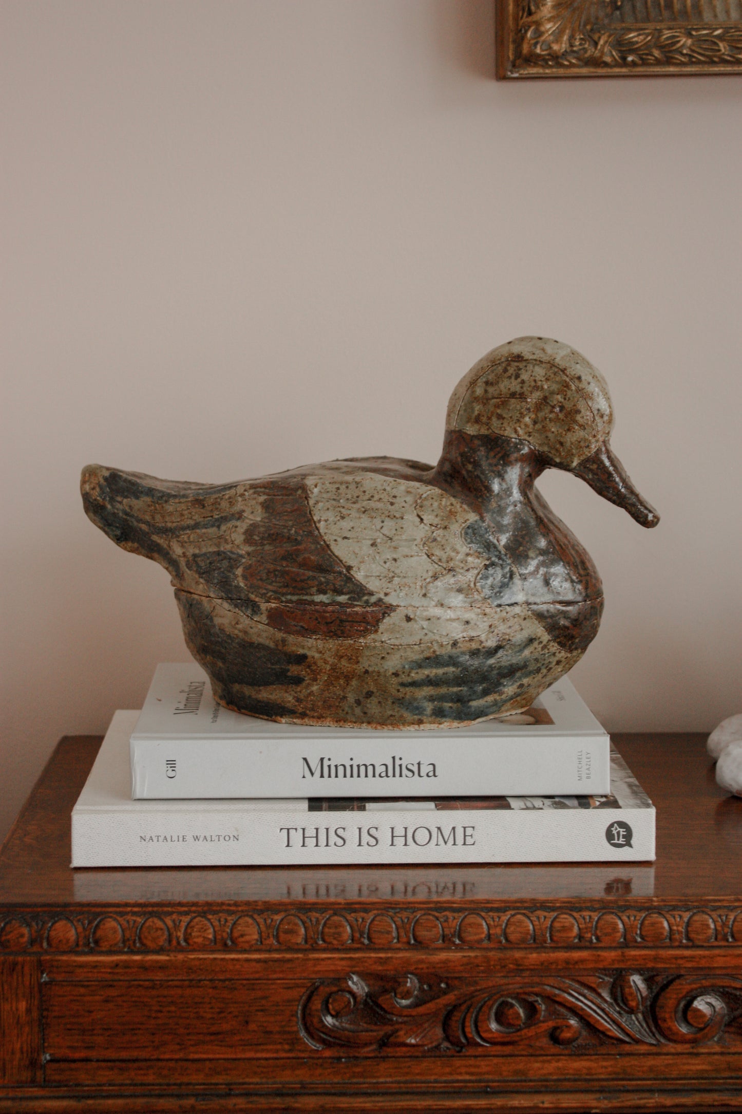 Vintage art pottery duck storage pot