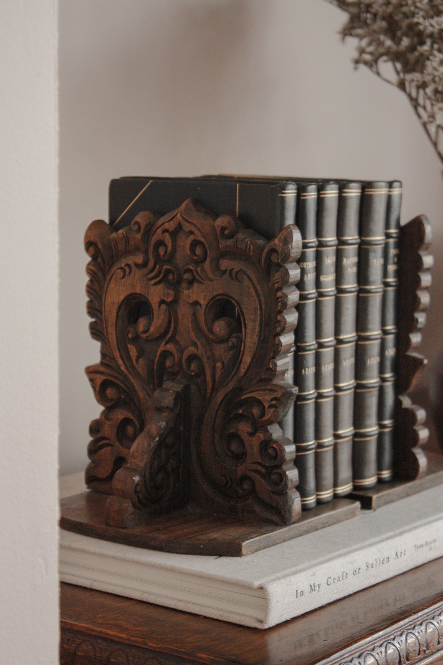 Vintage hand-carved wooden bookends
