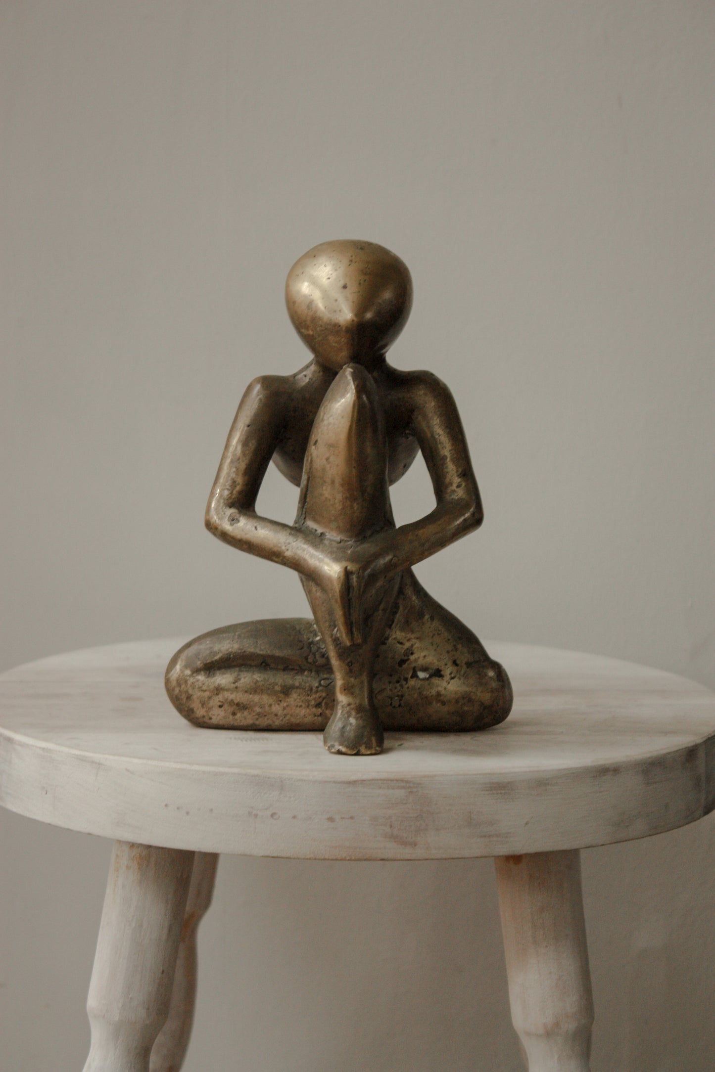 Vintage solid brass sculpture - “Pensive”