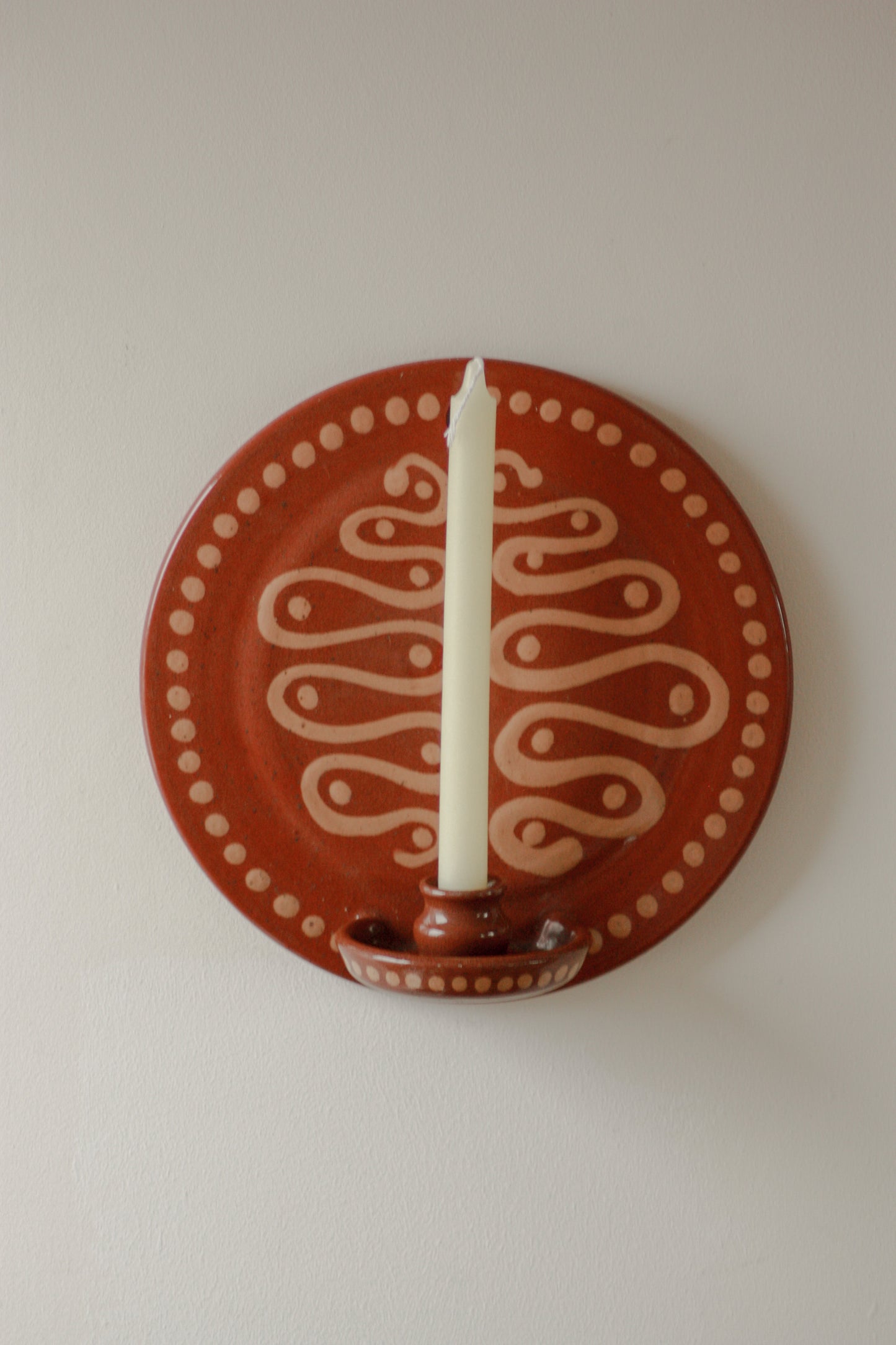 Vintage clay candle sconce with slip glaze