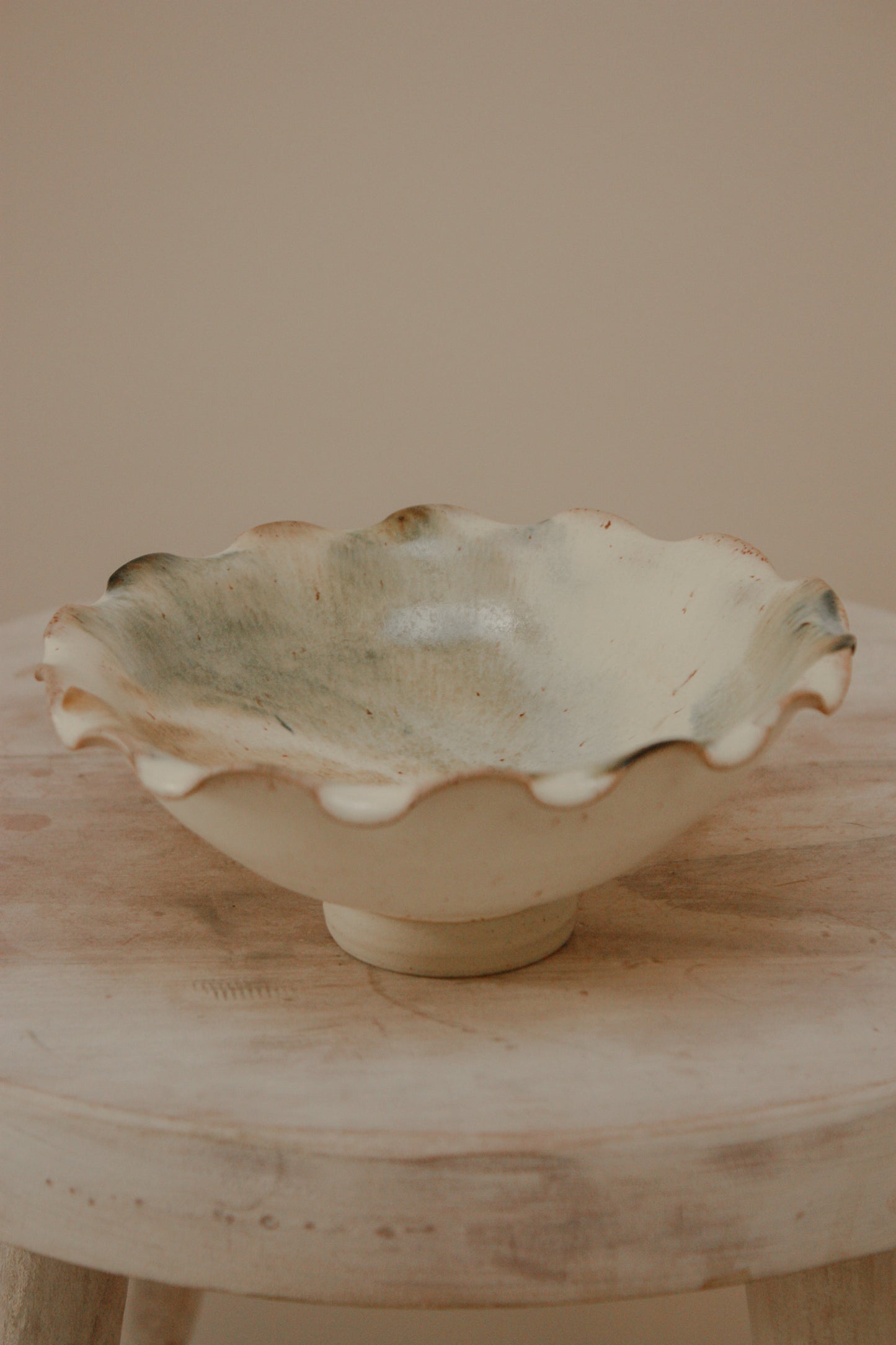 Studio pottery ruffle rim bowl