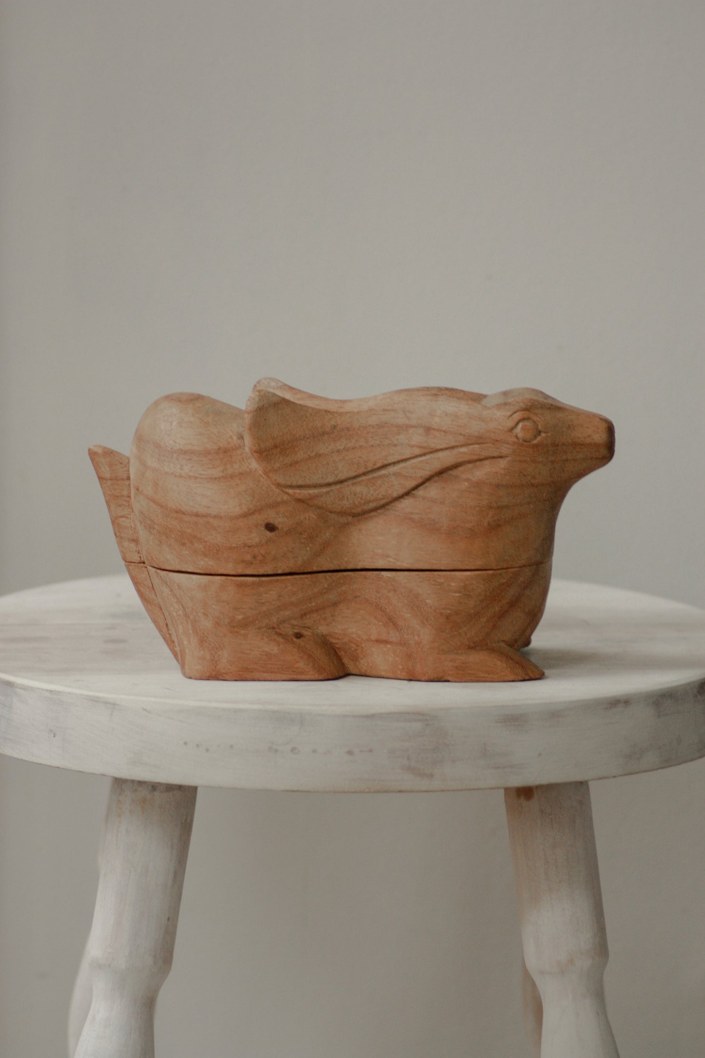 Vintage hand-carved wooden hare trinket box