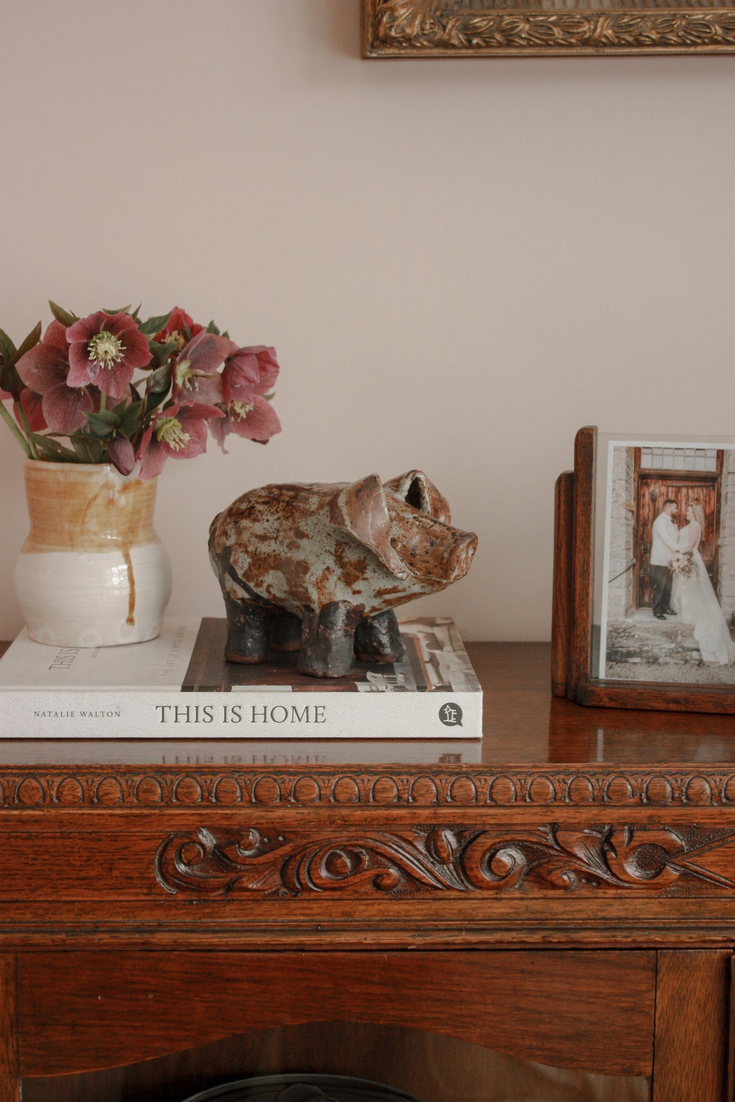Rustic studio pottery piggy sculpture