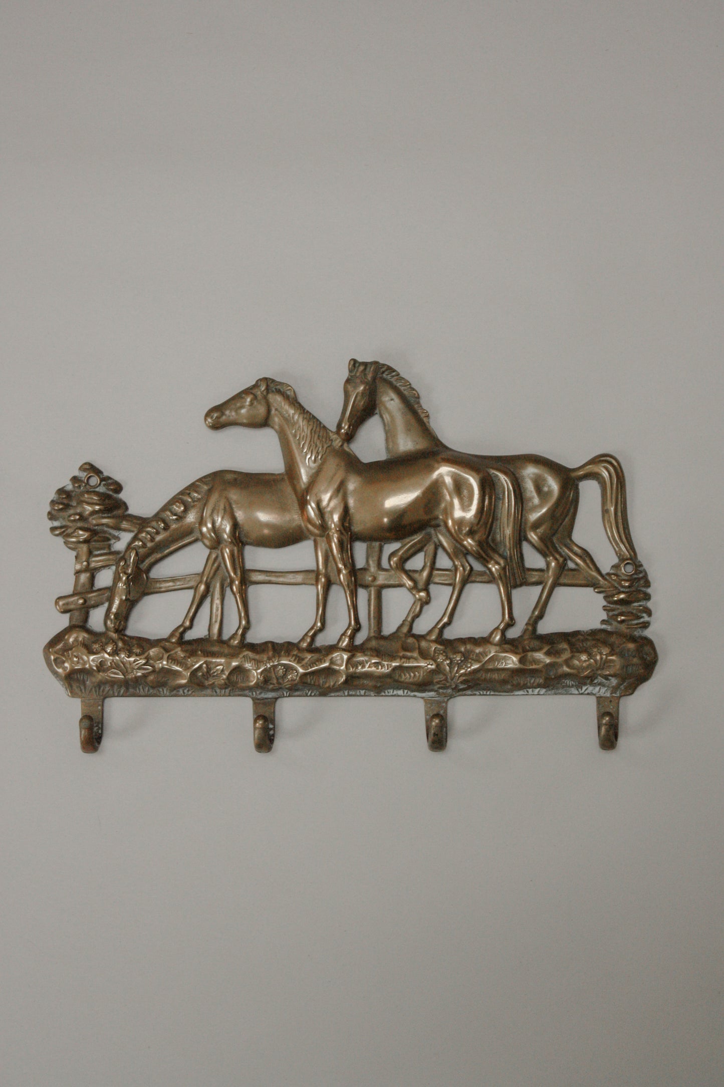 Vintage brass horses coat hooks