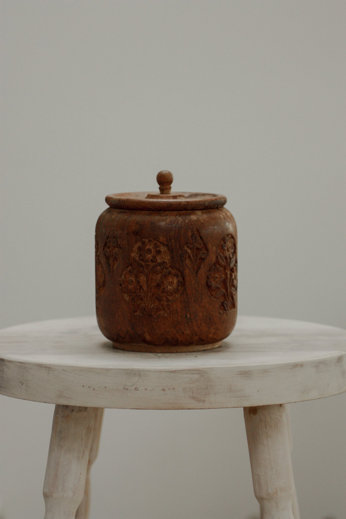 Vintage rustic hand carved wooden pot