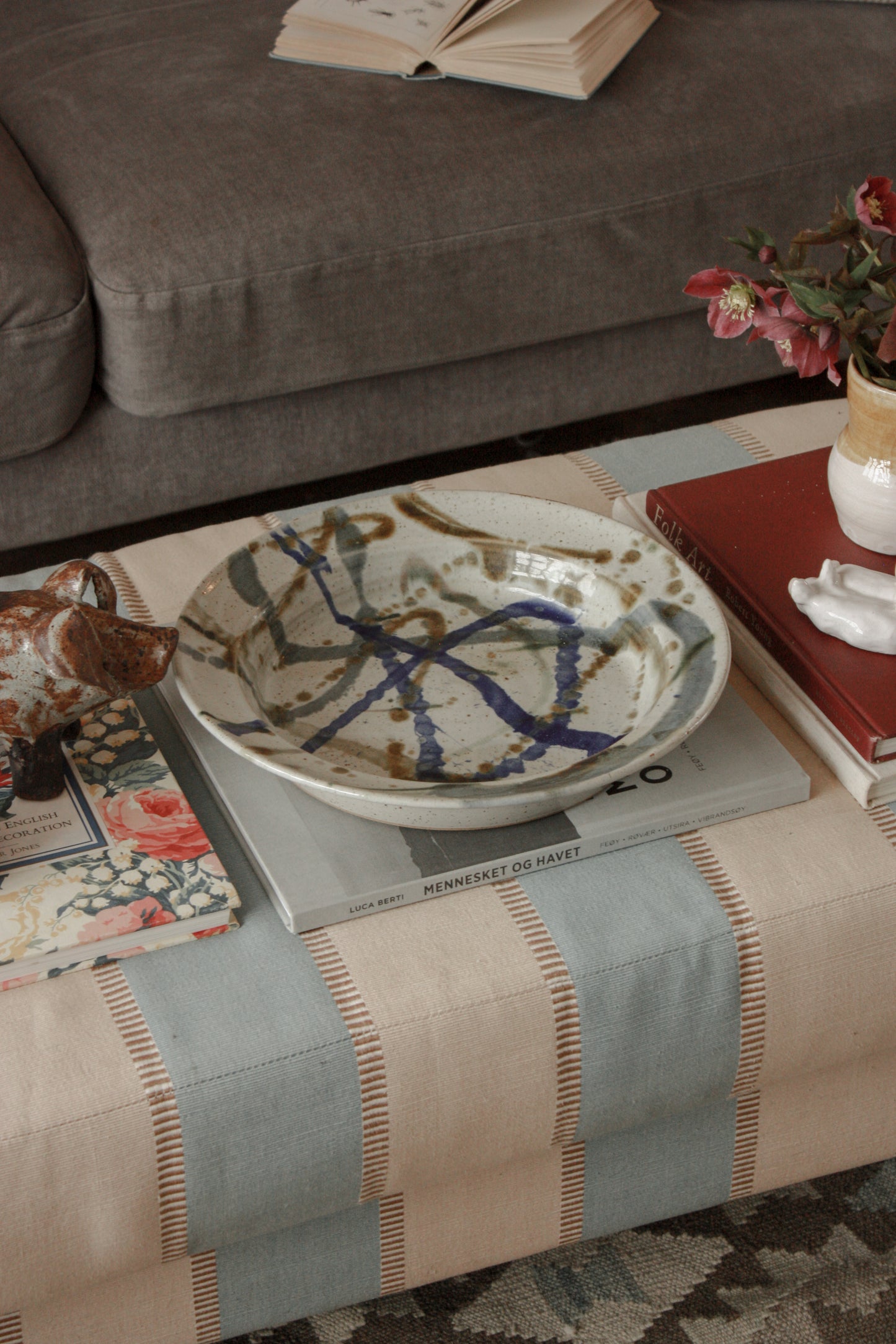 Studio pottery dish with abstract design