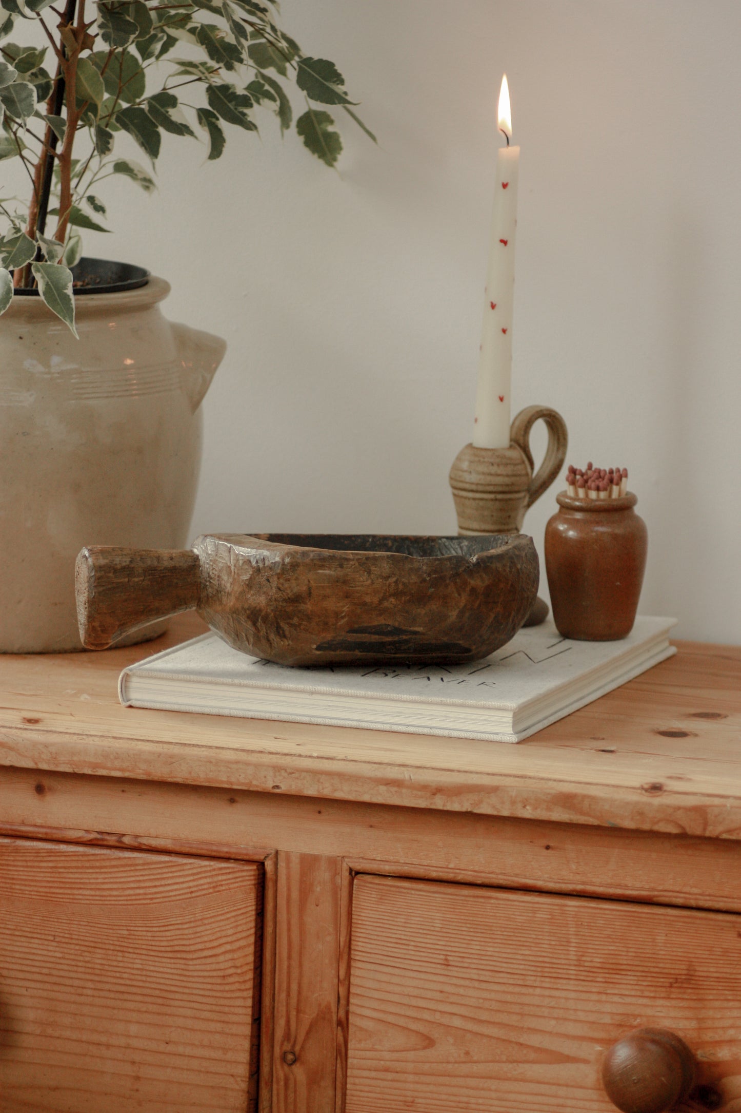 Vintage rustic wooden scoop bowl