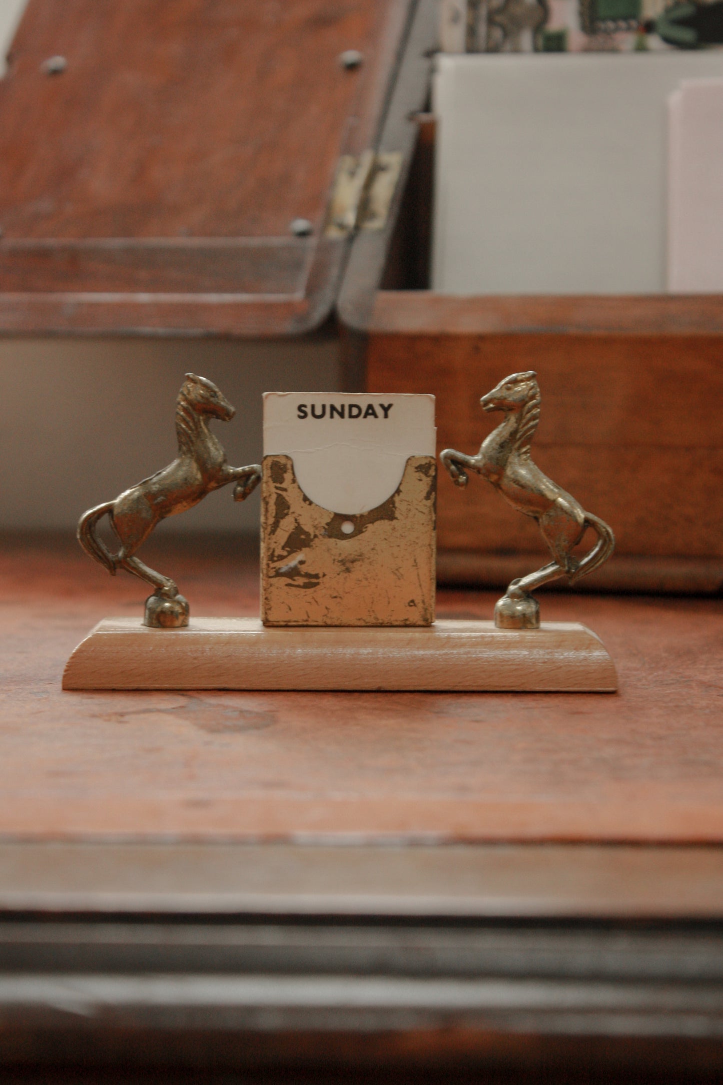 Vintage brass rearing horses perpetual calendar