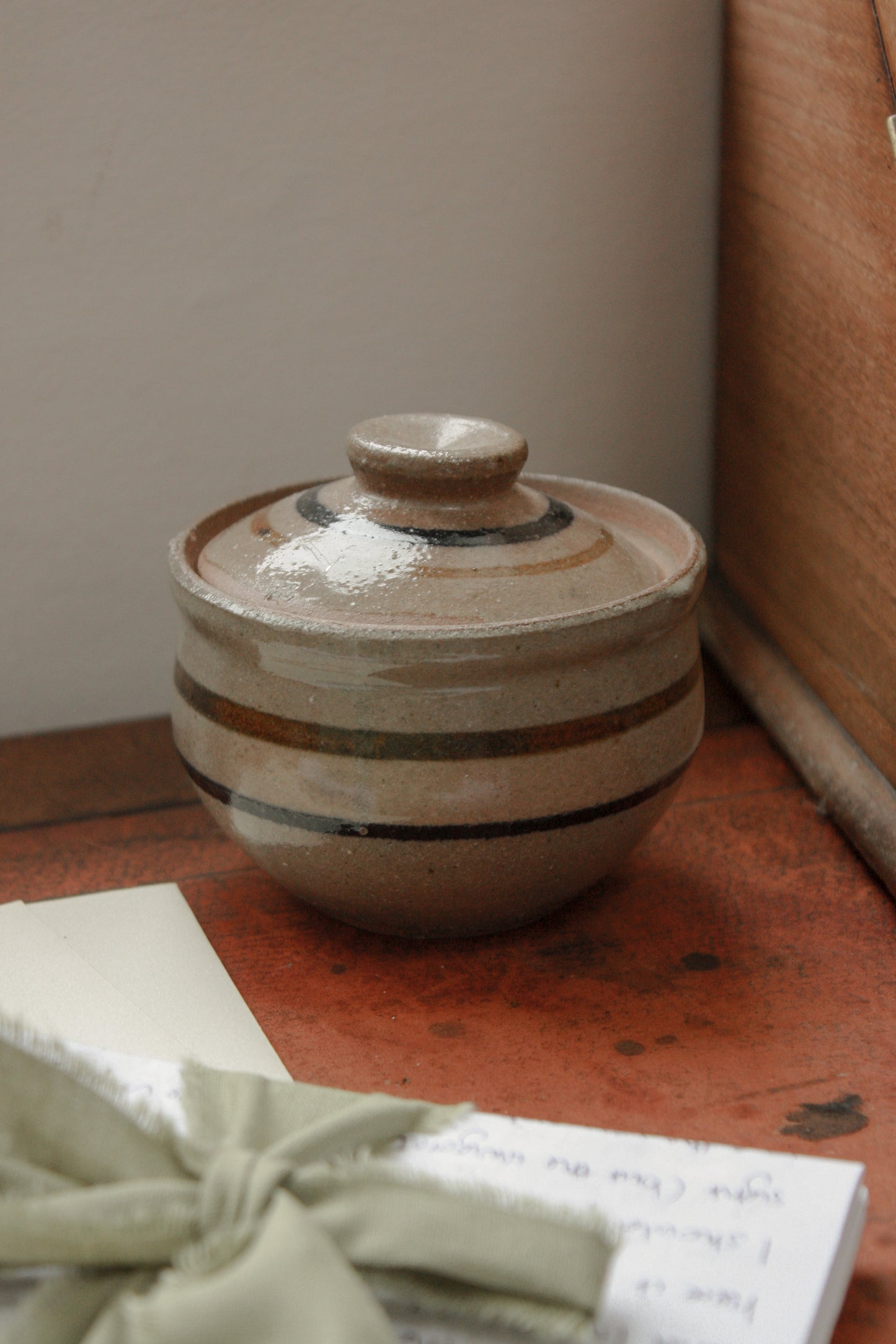 Vintage studio pottery striped trinket pot
